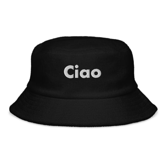 Hi Ciao Terry Towel Beach Bucket Hat in black