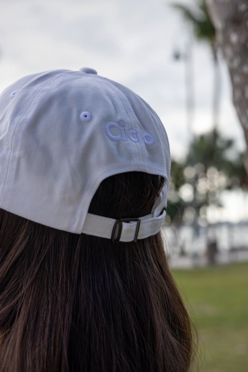 Hi Ciao hat in white modeled by Anastasia Ponomar