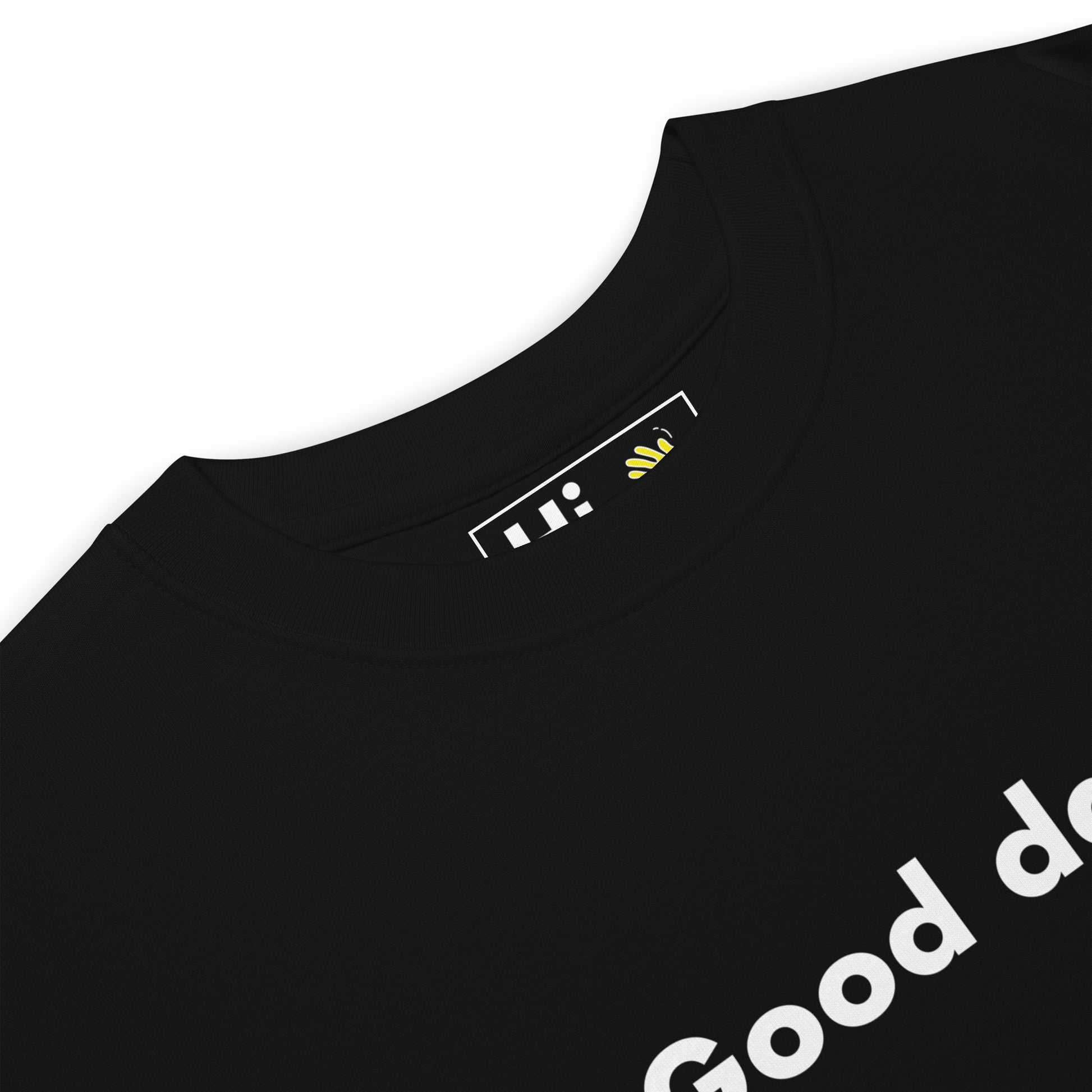 Hi Good day Greet Tee in black front detail