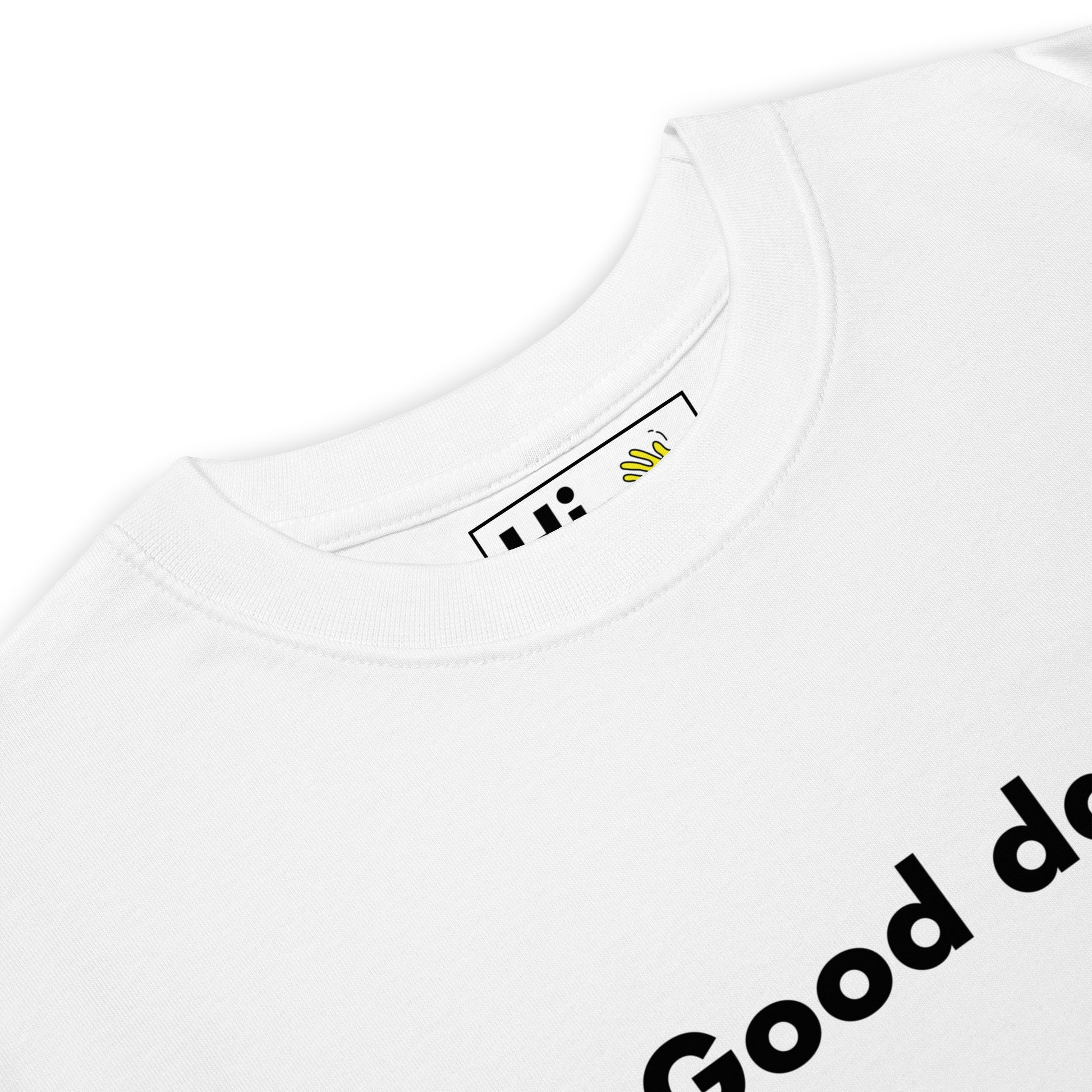 Hi Good day Greet Tee in white front detail