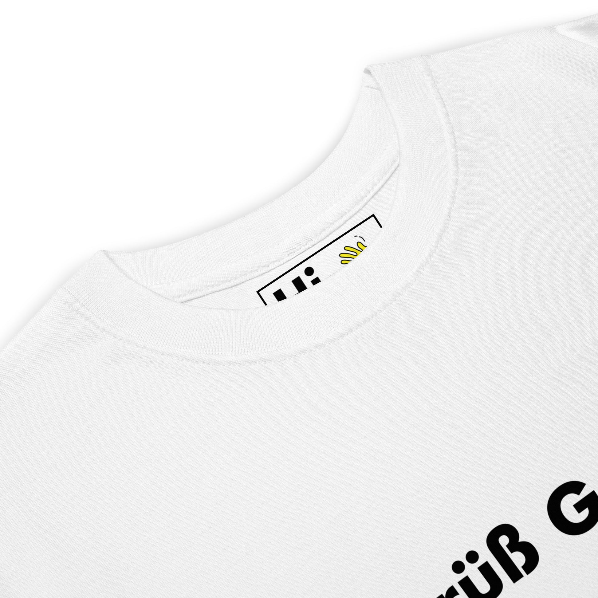 Hi Grüß Gott German Greeting t shirt in white front detail