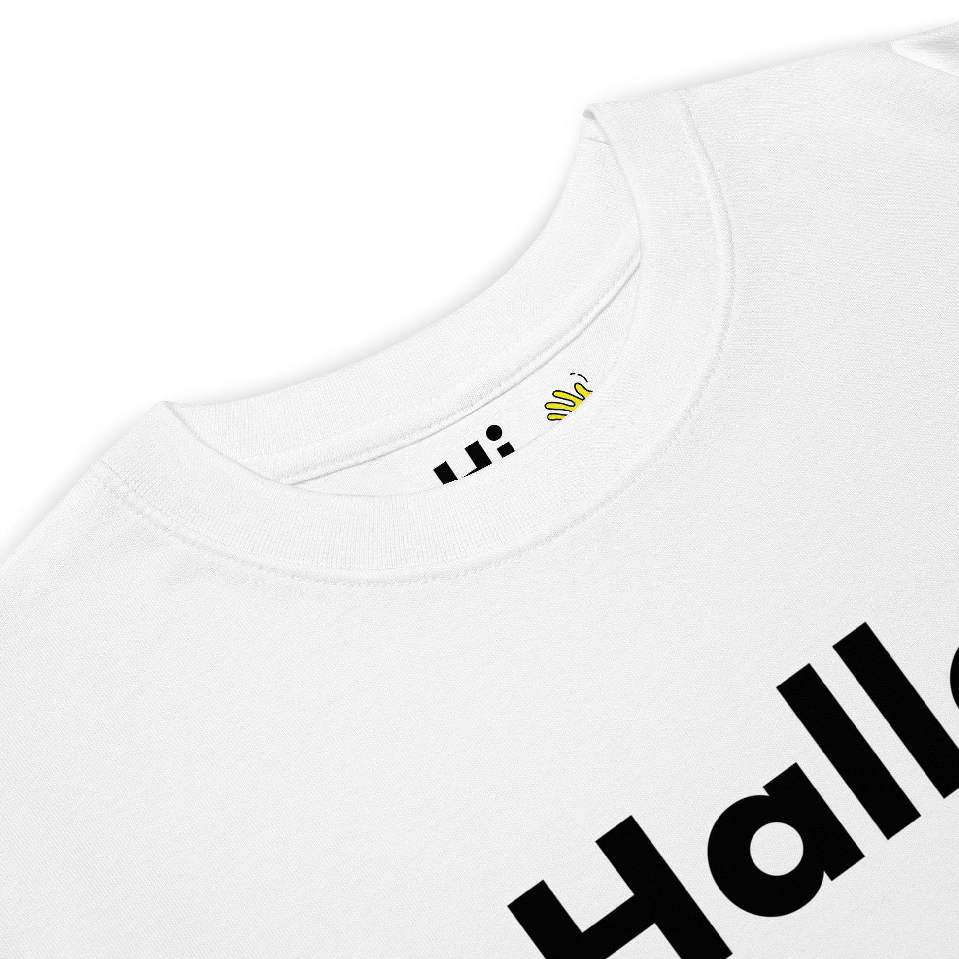 Hi Hallo German Greeting T shirt in white front detail