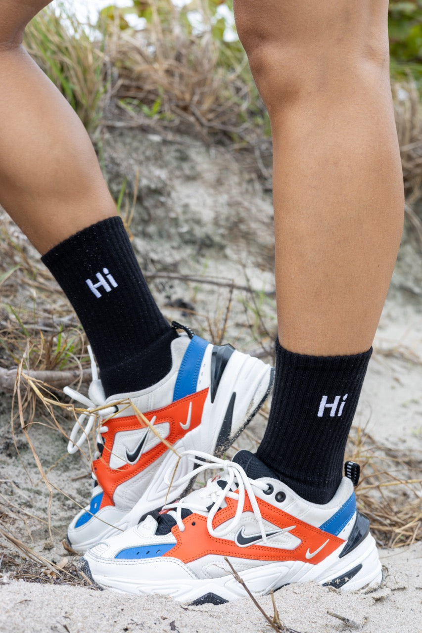 Hi High Socks, black with white Hi embroidery 