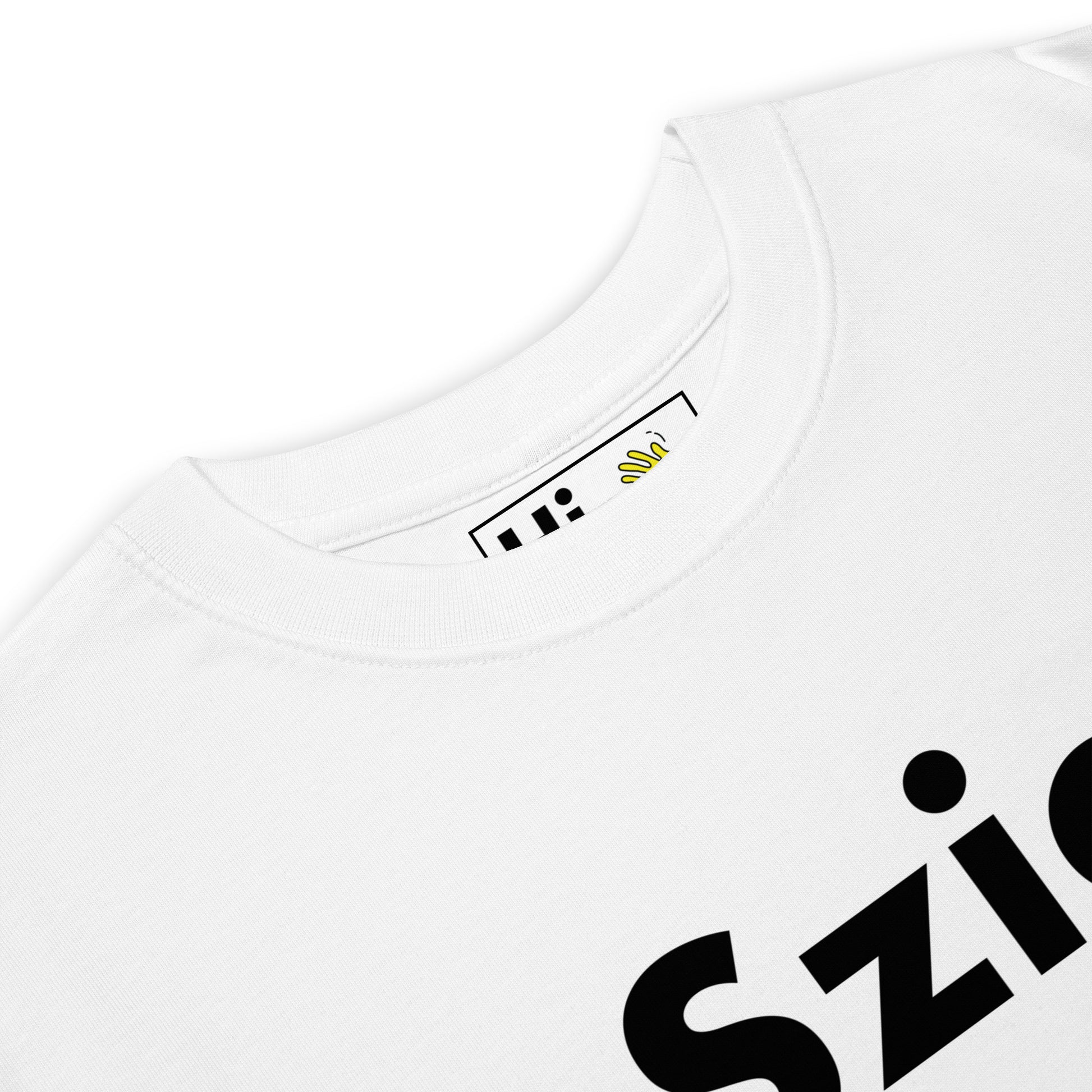 Hi Happy interactions Tee Shirt featuring the Hungarian greeting to say Hi Szia in white