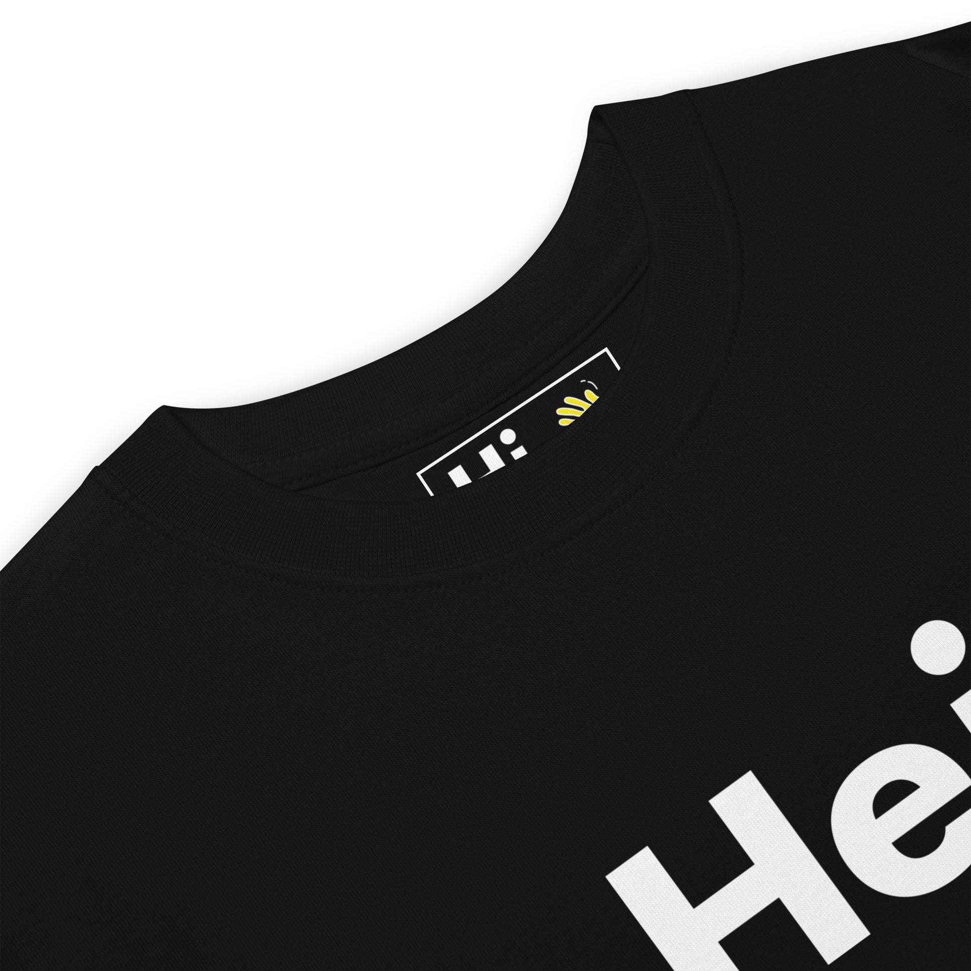 Hi Hej Danish Greeting T Shirt in black front detail