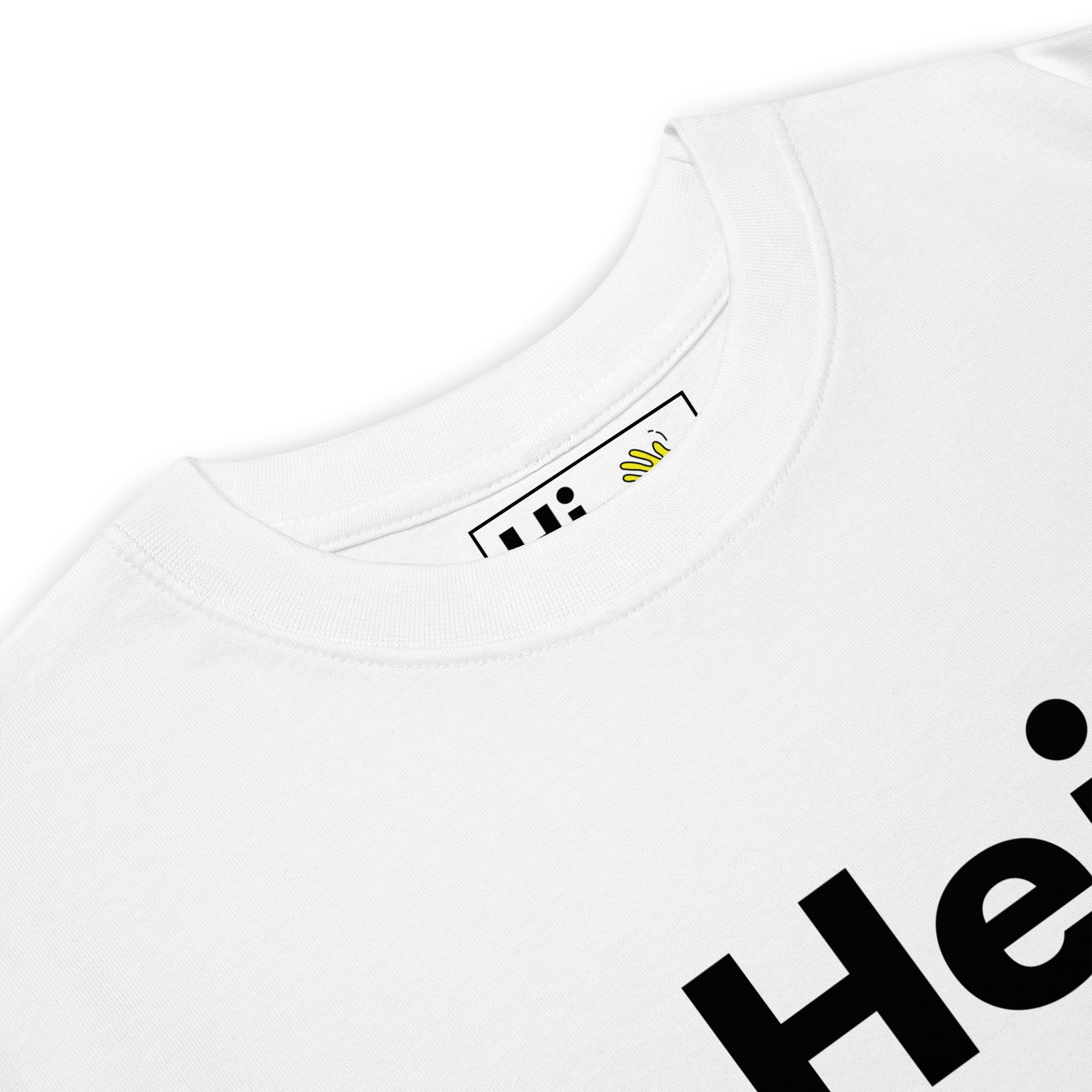 Hi Hej Danish Greeting T Shirt in white front detail