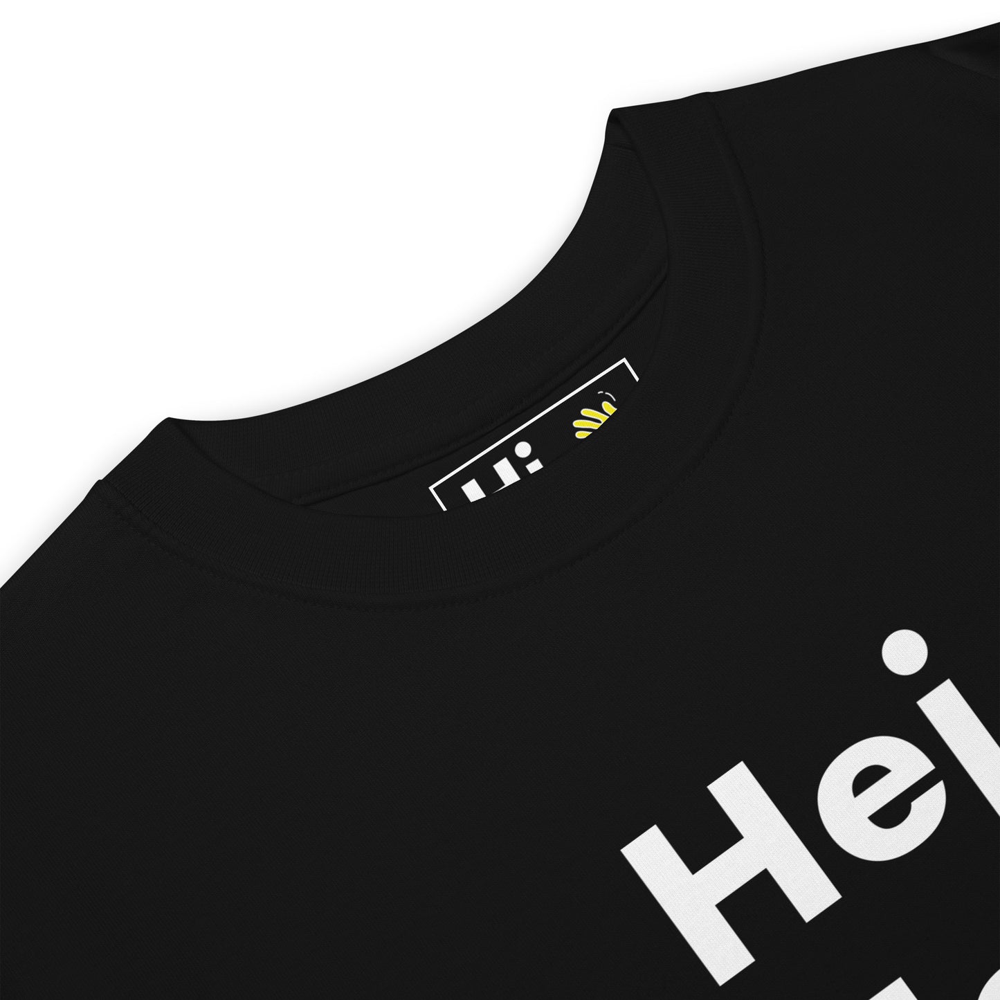 Hi Hej Hej Danish Greeting T shirt in black front detail