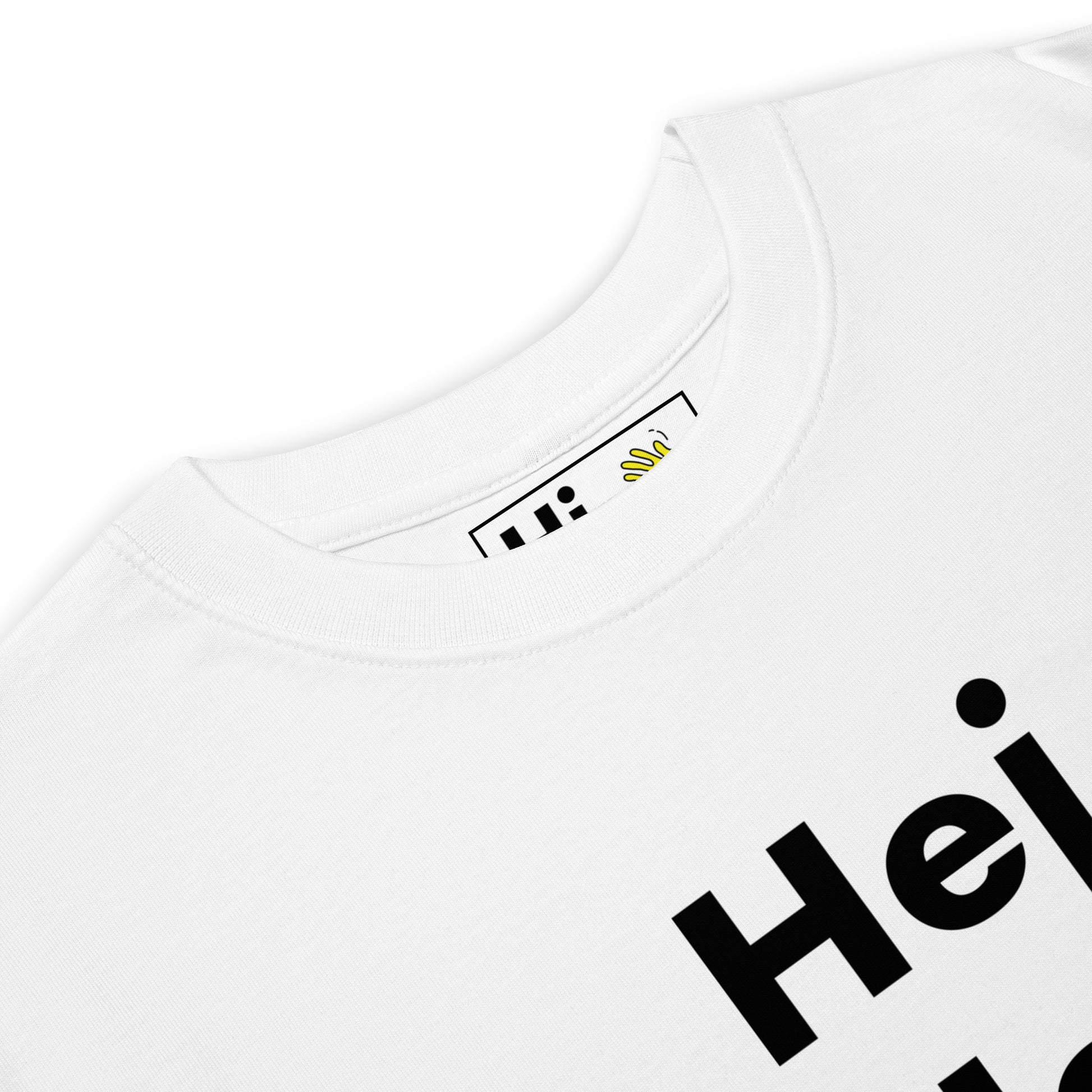 Hi Hej Hej Danish Greeting T shirt in white front detail