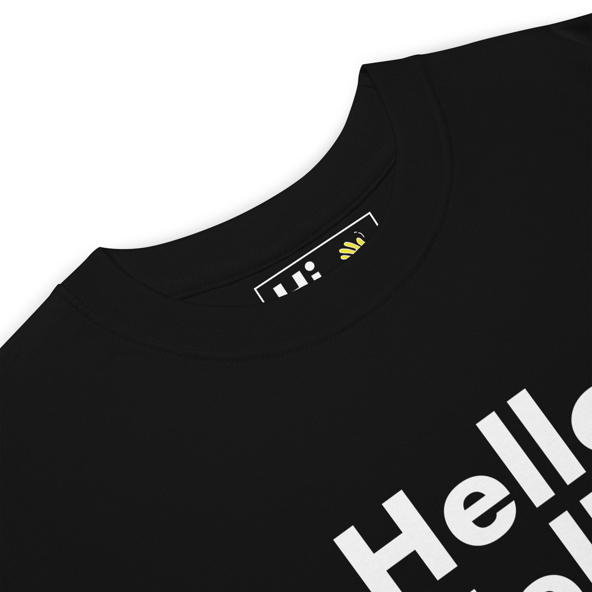 Hi Hello Hello Friendly Greeting T shirt in black front detail
