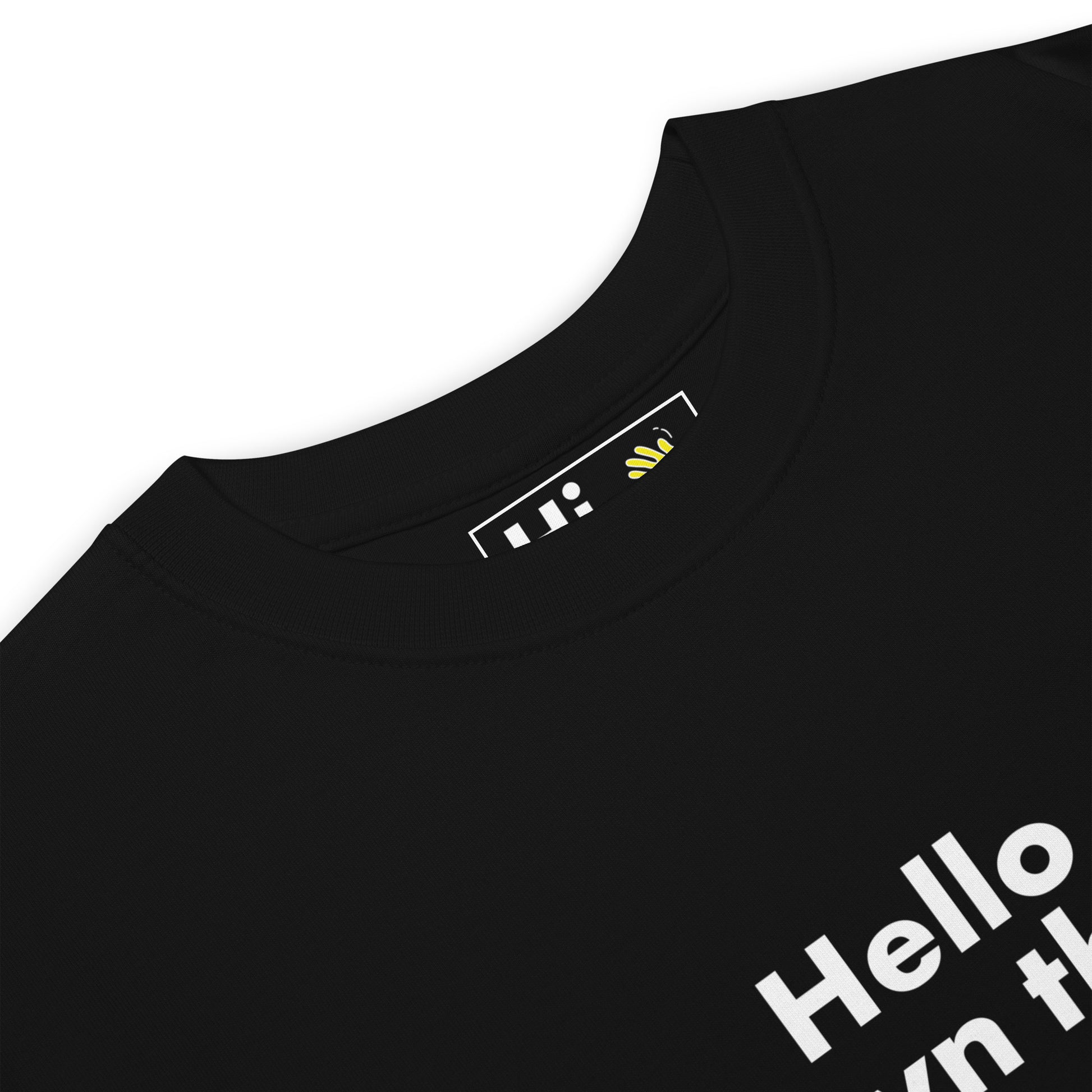 Hi Hello down there Funny Greeting T shirt in black front detail
