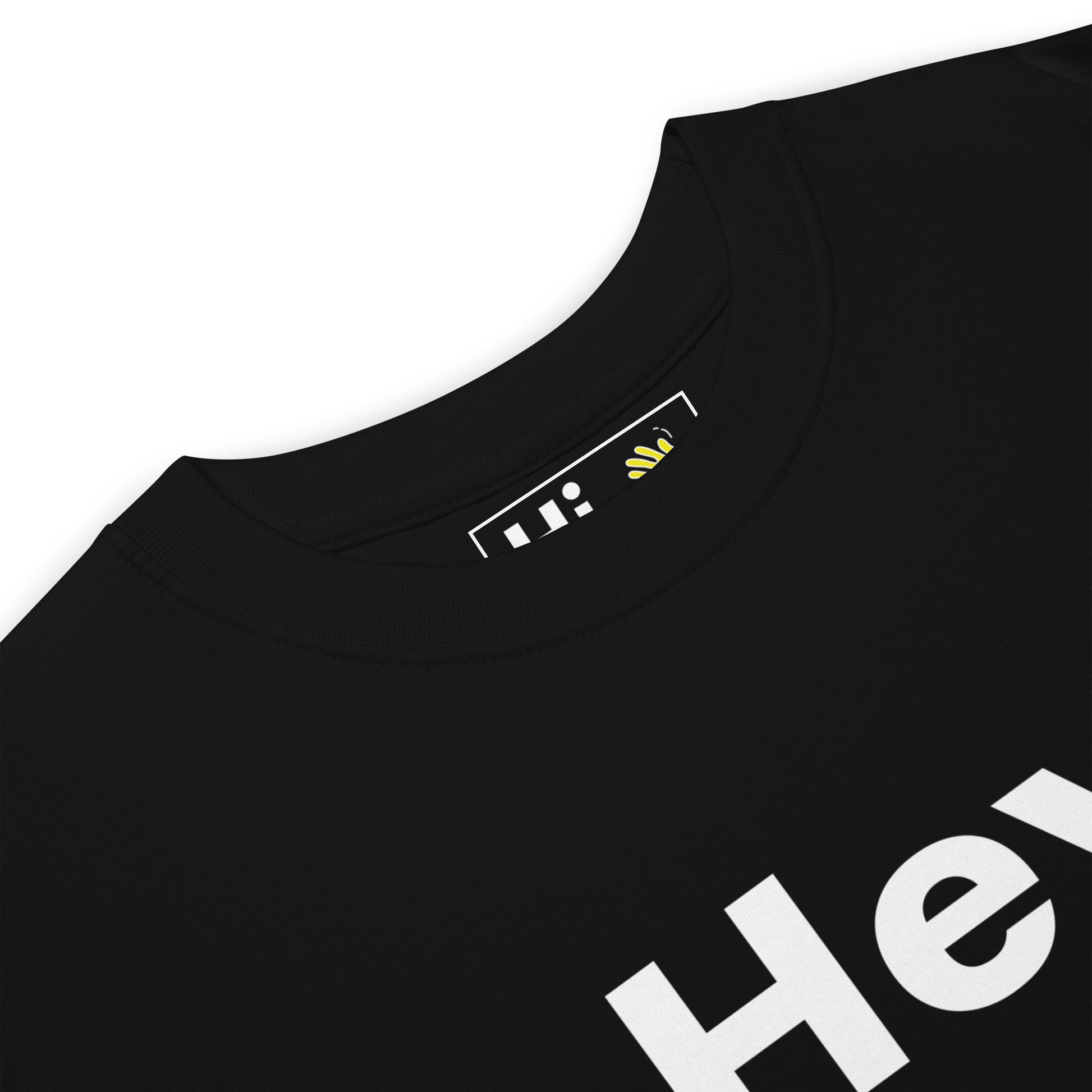 Hi Hey Friendly Greeting T shirt in black front detail