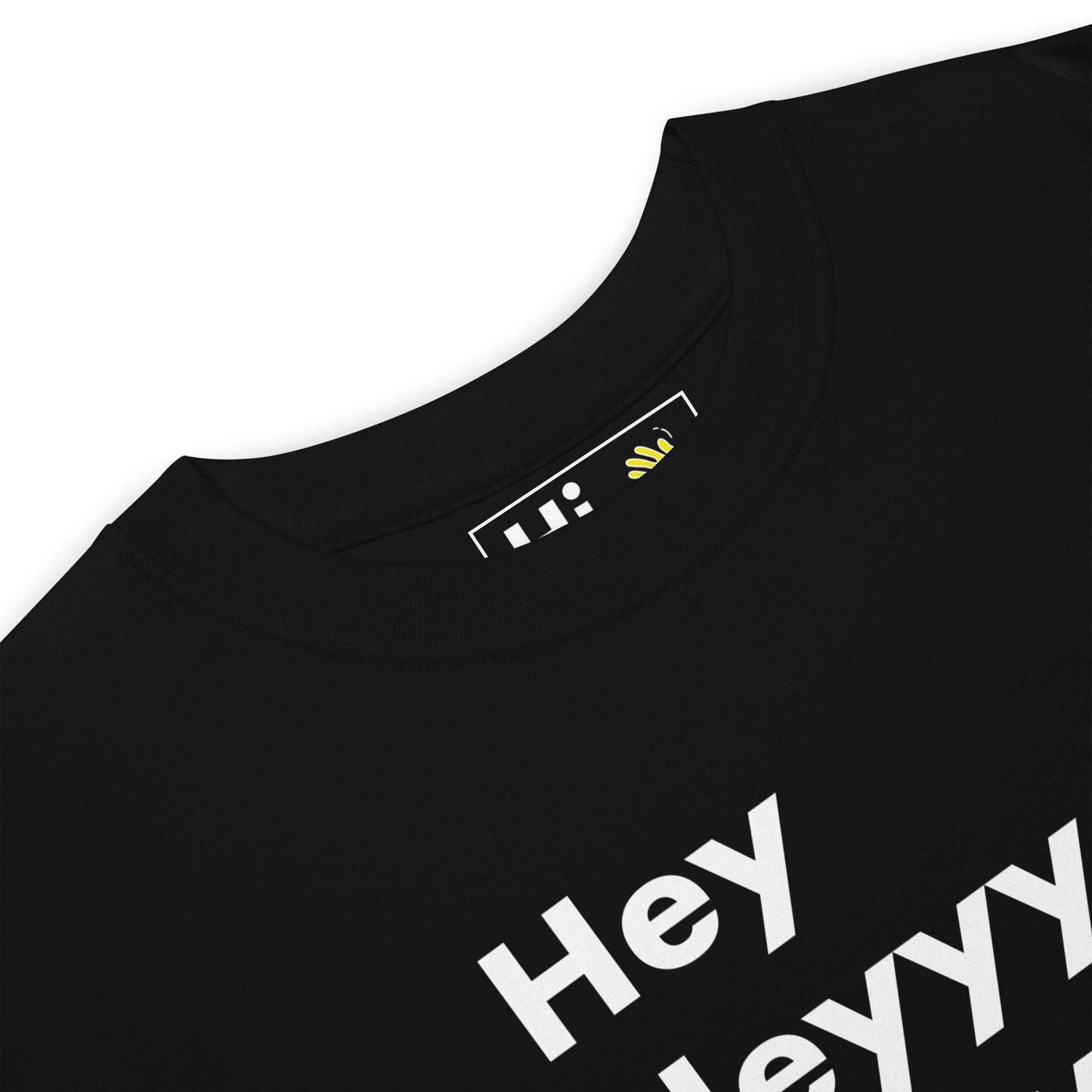 Hi Hey Heyyy Heyyyyy American Greeting T Shirt in black front detail