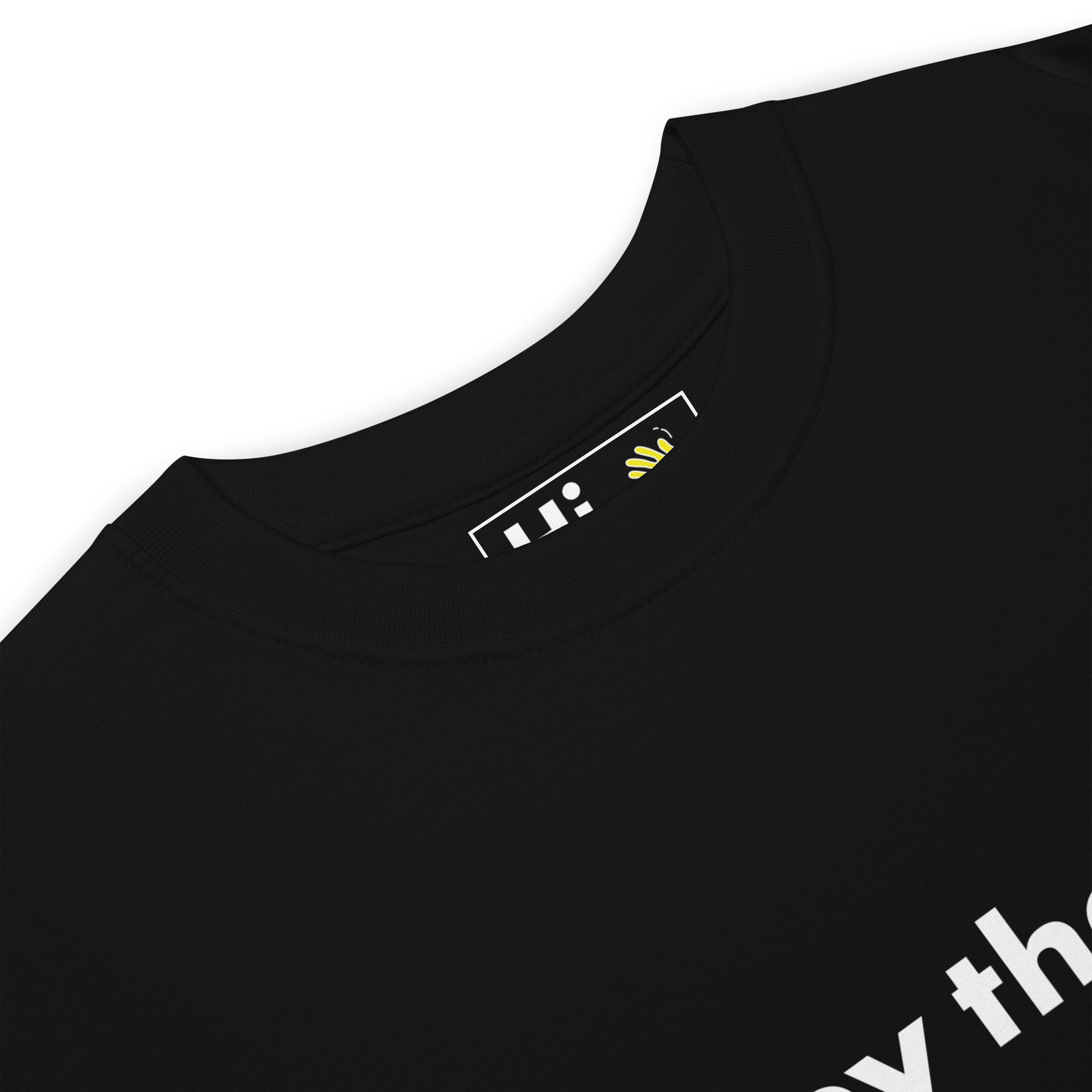 Hi Hey there Friendly Greeting T shirt in black front detail