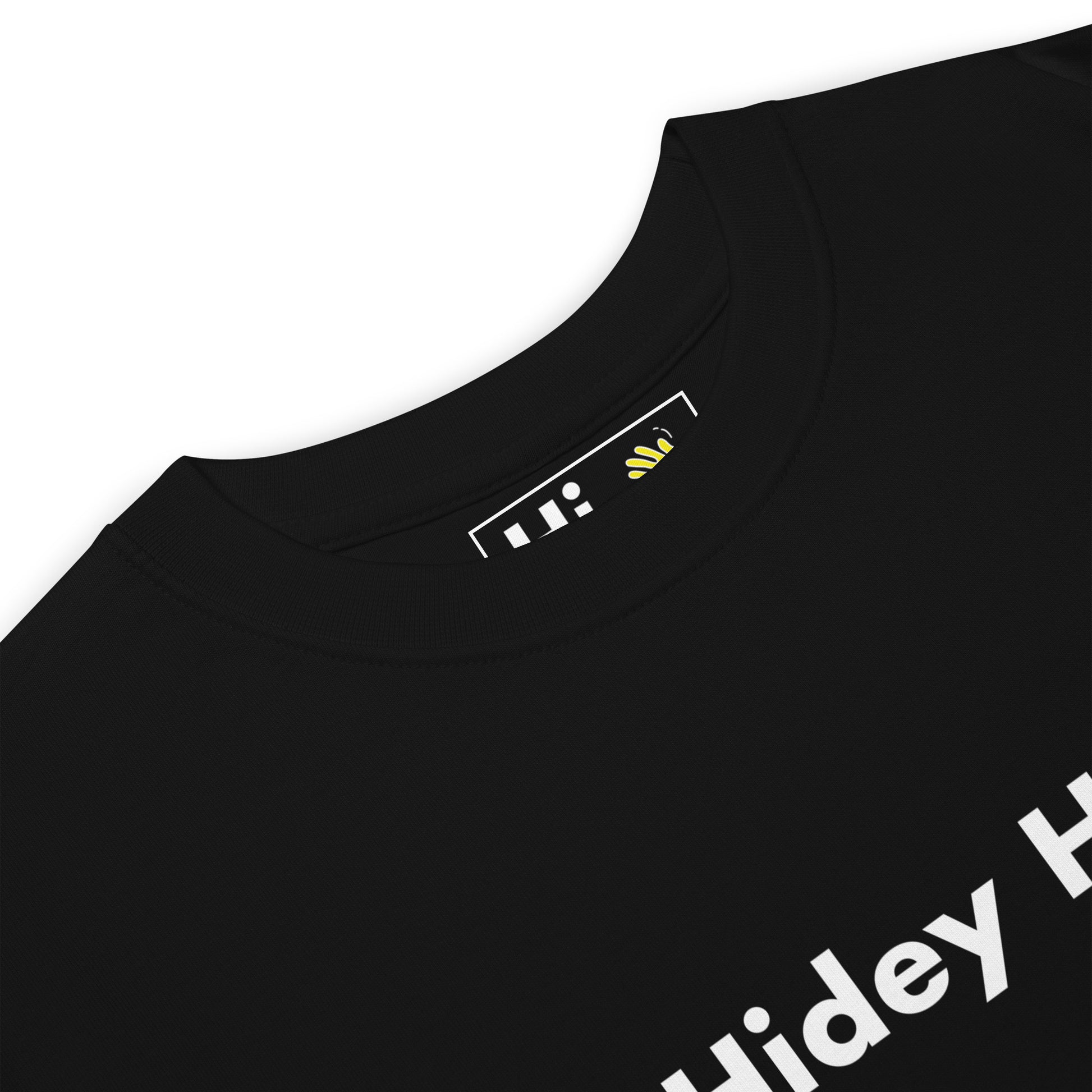 Hi Hidey Ho friendly greeting t shirt in black front