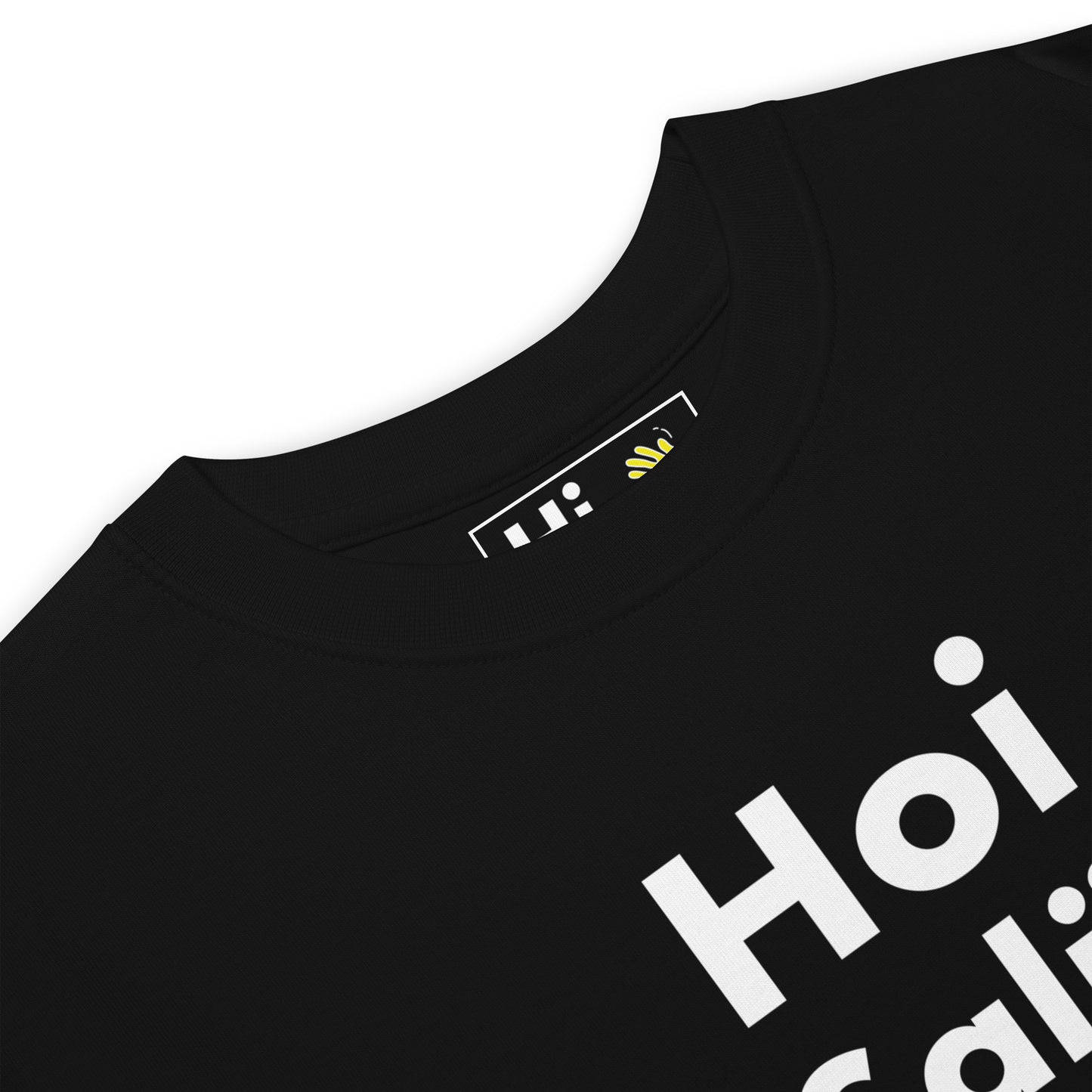 Hi Hoi Salü Sali Swiss German Greeting T shirt in black front detail