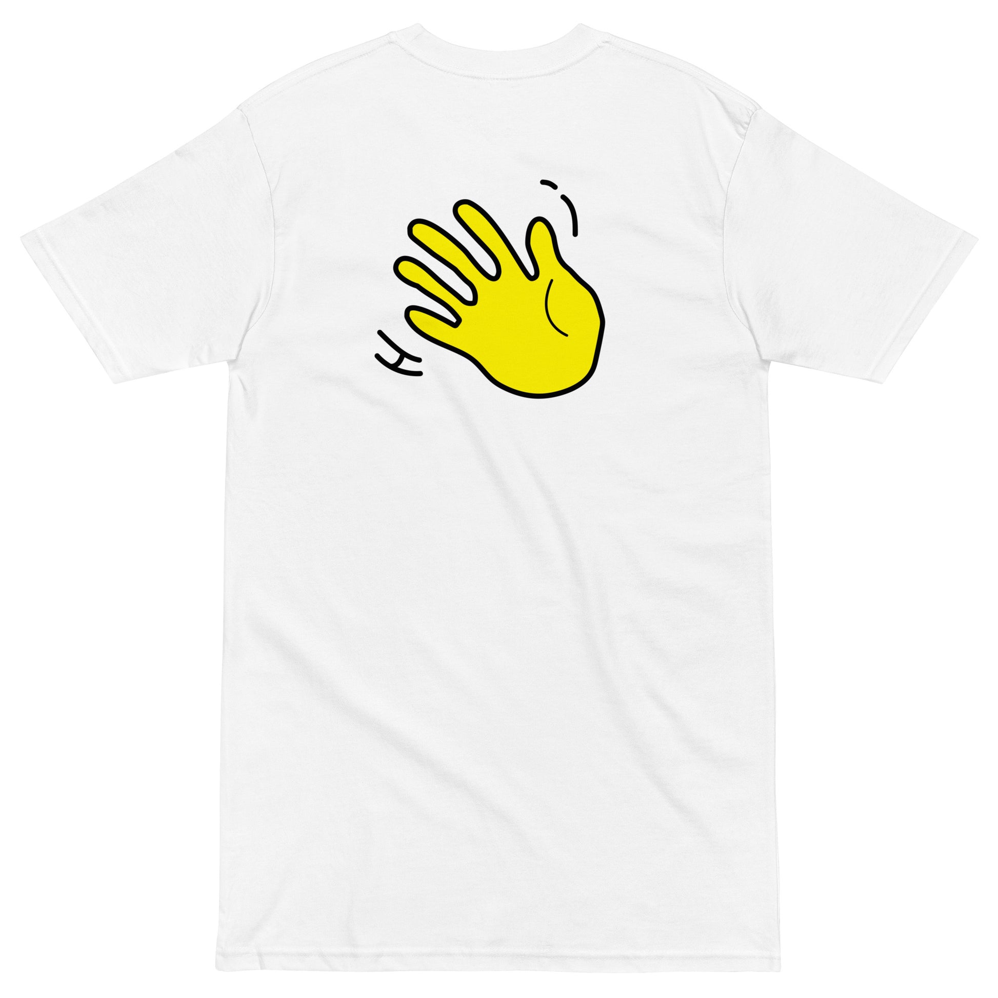 Hi Hola Chica Tee in white back with Hi waving hand emoji