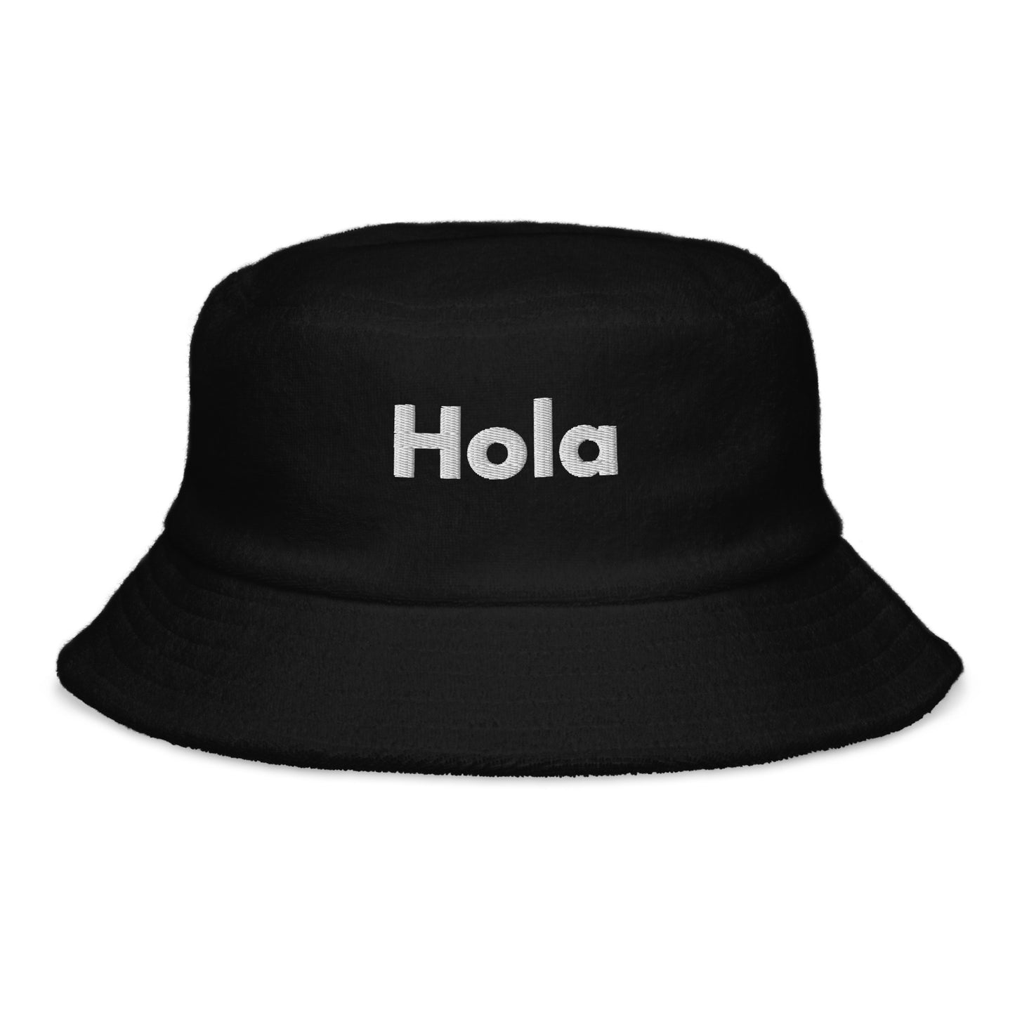 Hola Fuzzy Bucket Hat in black by Hi 👋 Happy interactions 