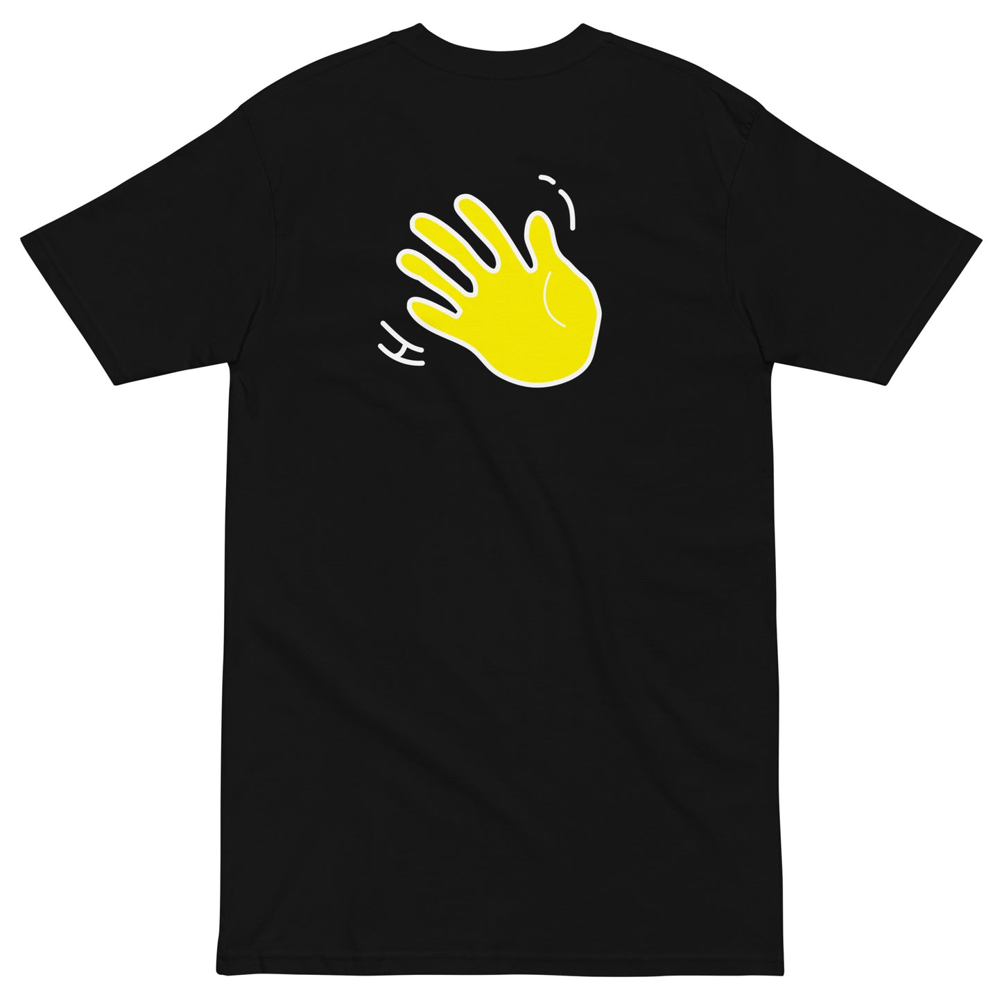 Hi Japanese Greeting T shirt in black Konnichiwa back detail, こんにちは in Japanese is pronounced "Konnichiwa" — combined with a bow it is a formal way to greet in Japan and show respect