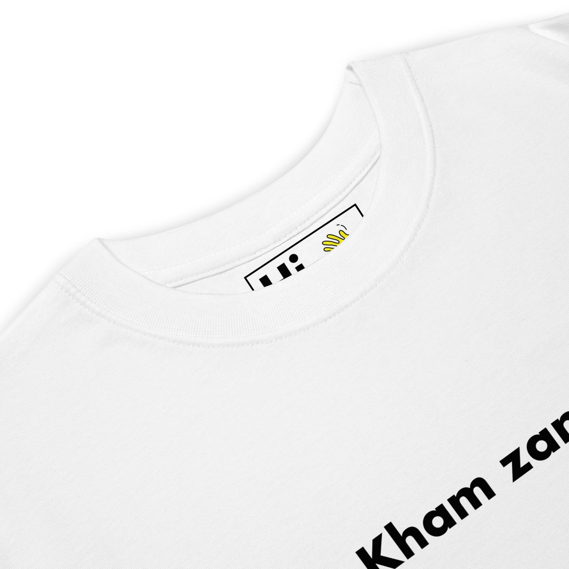 Hi Kham zang Tibetan Greet Tee in white front detail