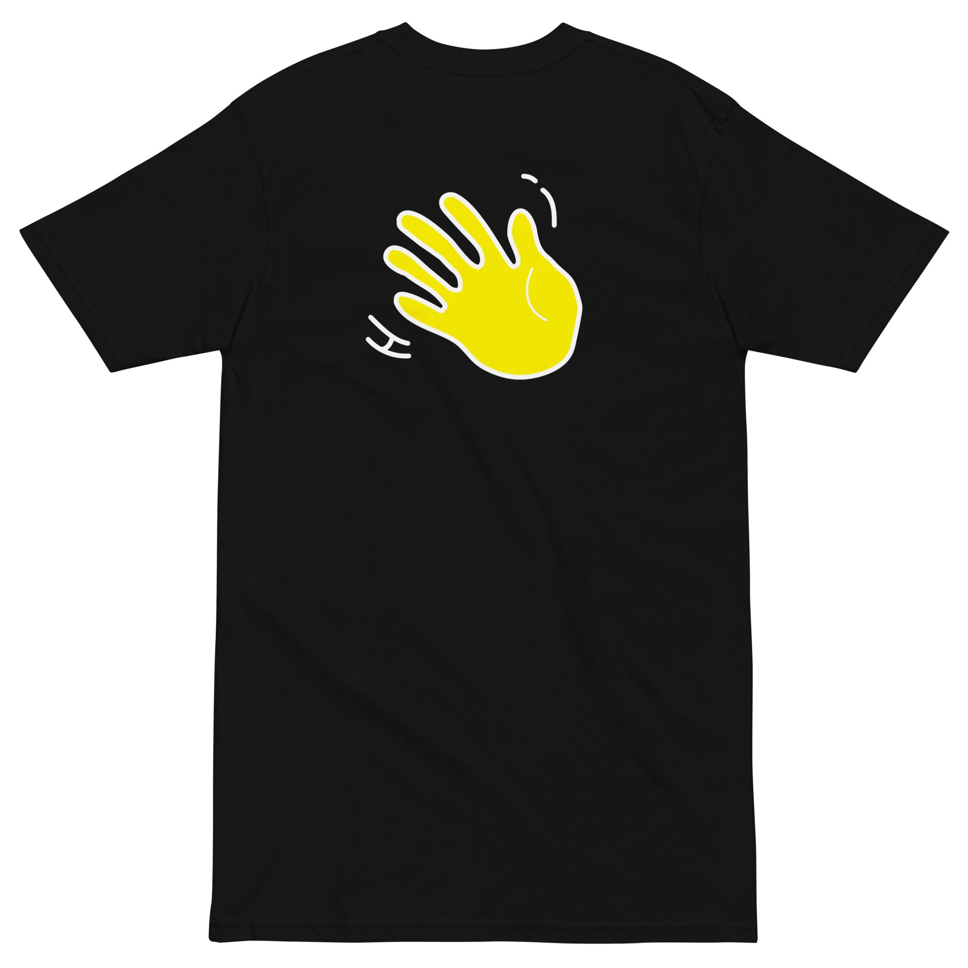 Hi Kia Ora Maori Greeting T Shirt in black back with Hi waving hand emoji