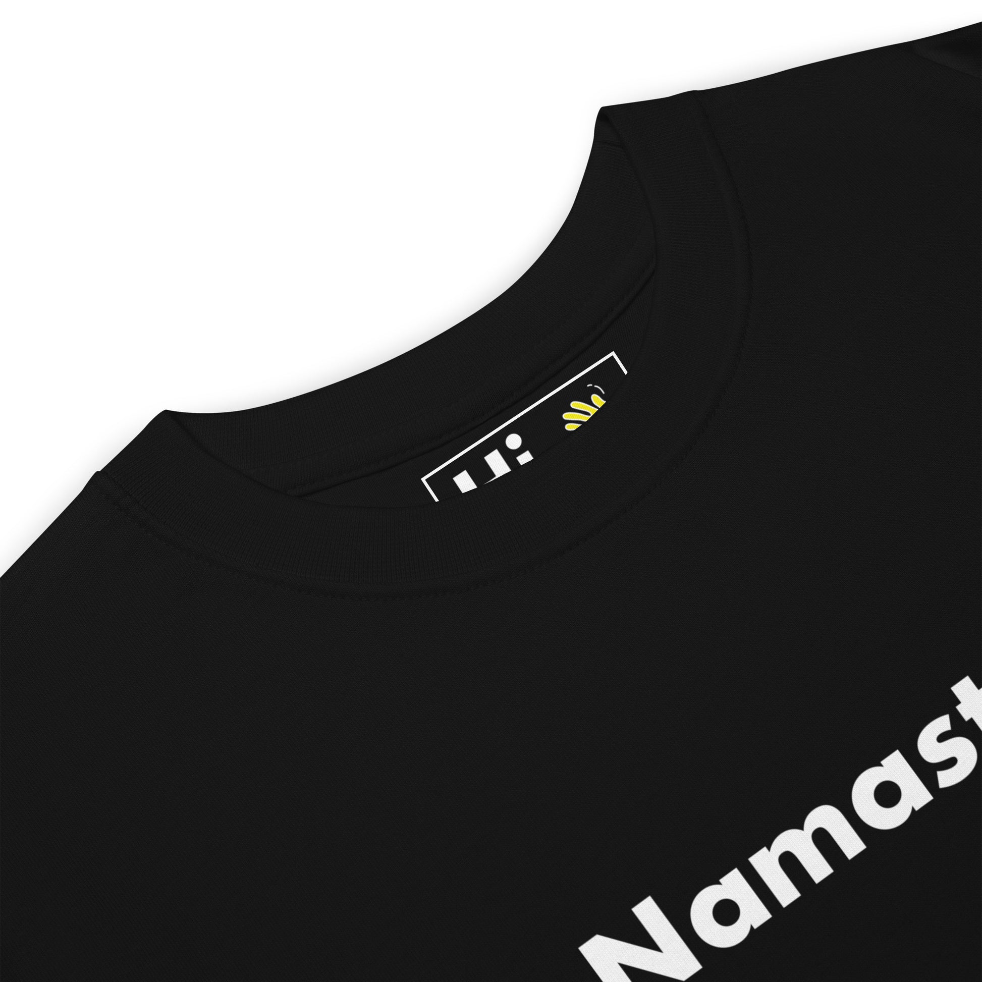 Hi Namaste Indian Greeting T Shirt in black front detail