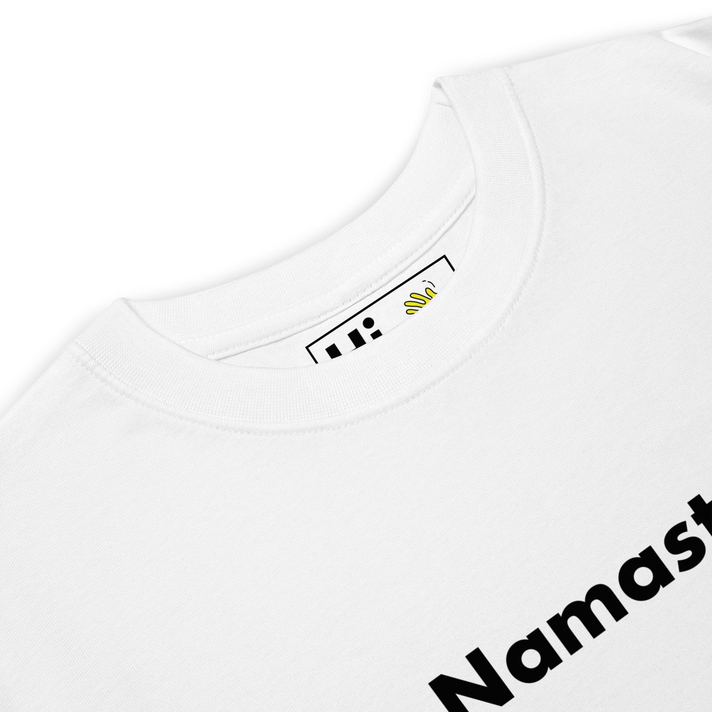 Hi Namaste Indian Greeting T Shirt in white front detail