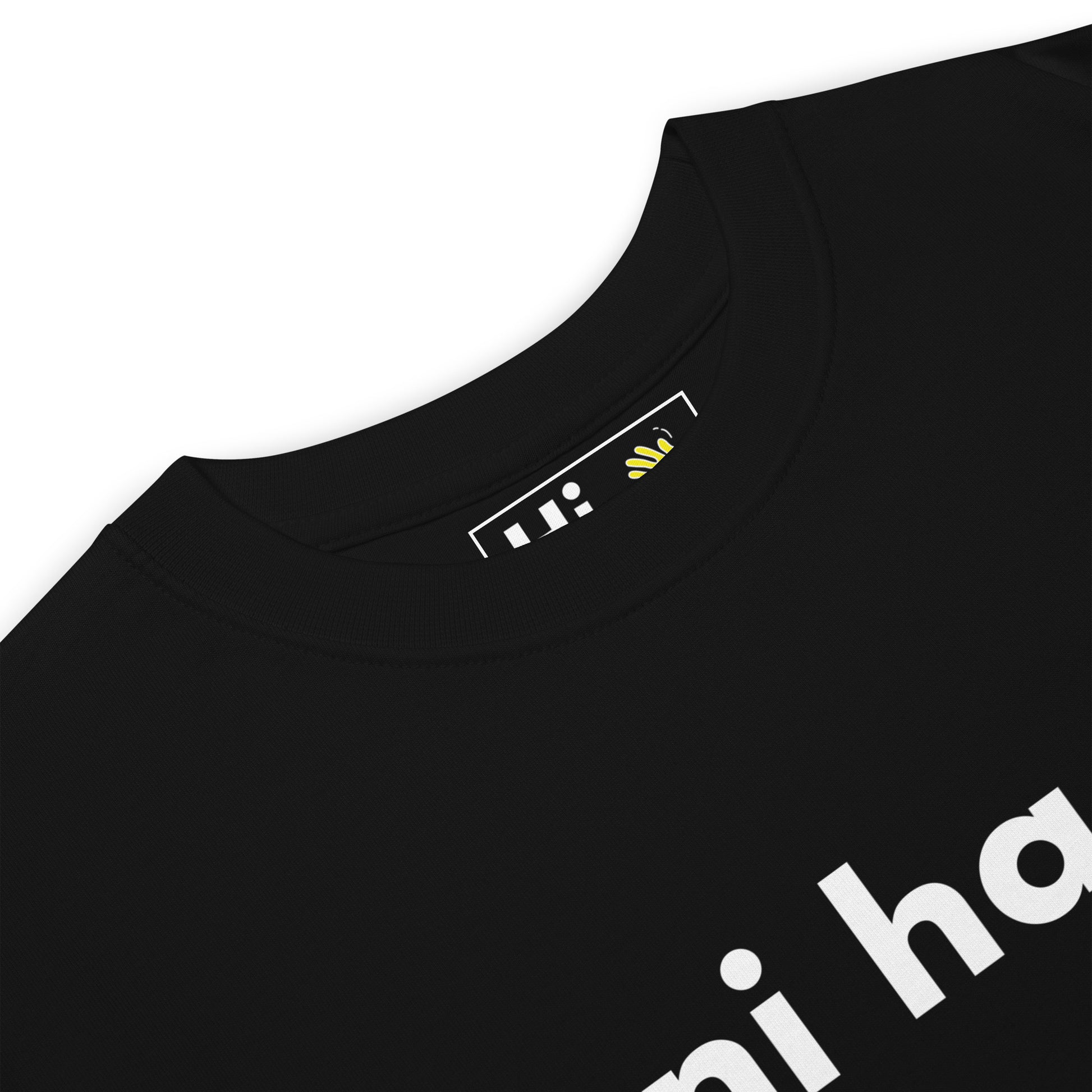 Hi Ni Hao Chinese Greeting T shirt in black front detail