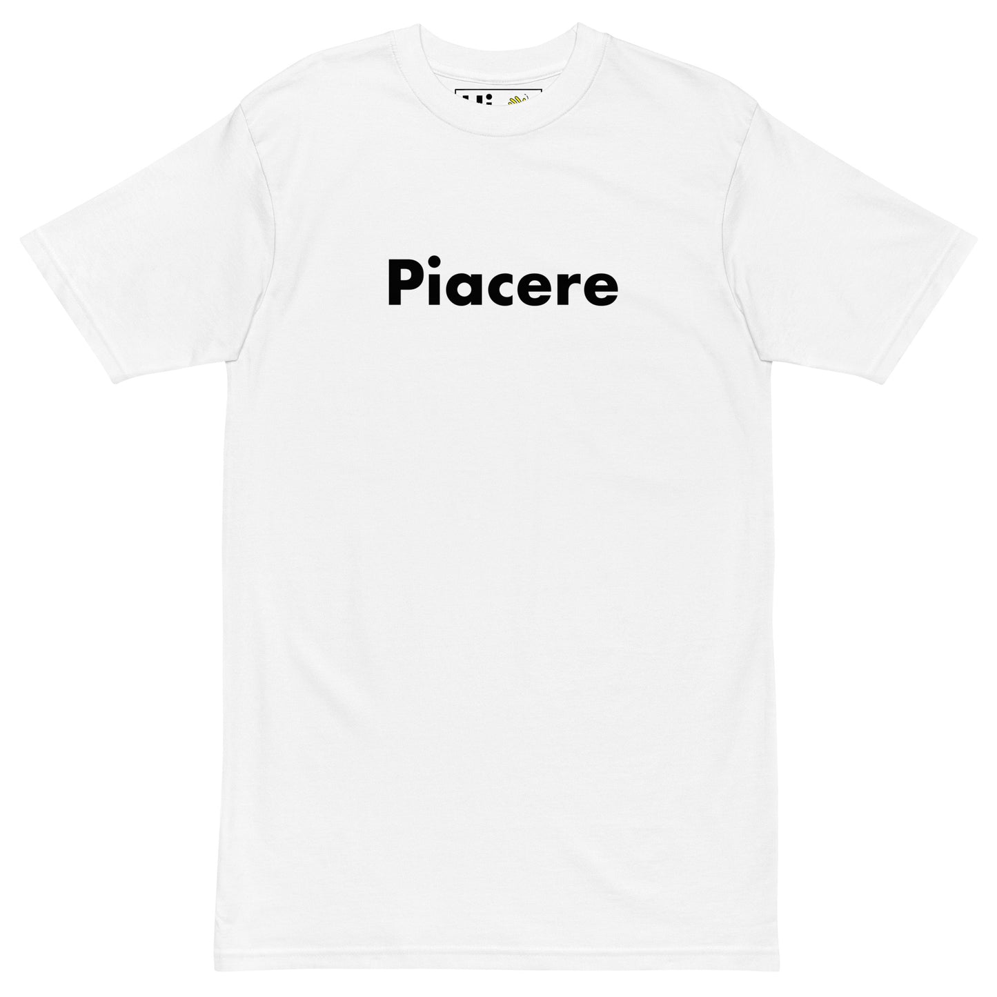 Hi Piacere Italian Greeting T shirt in white front