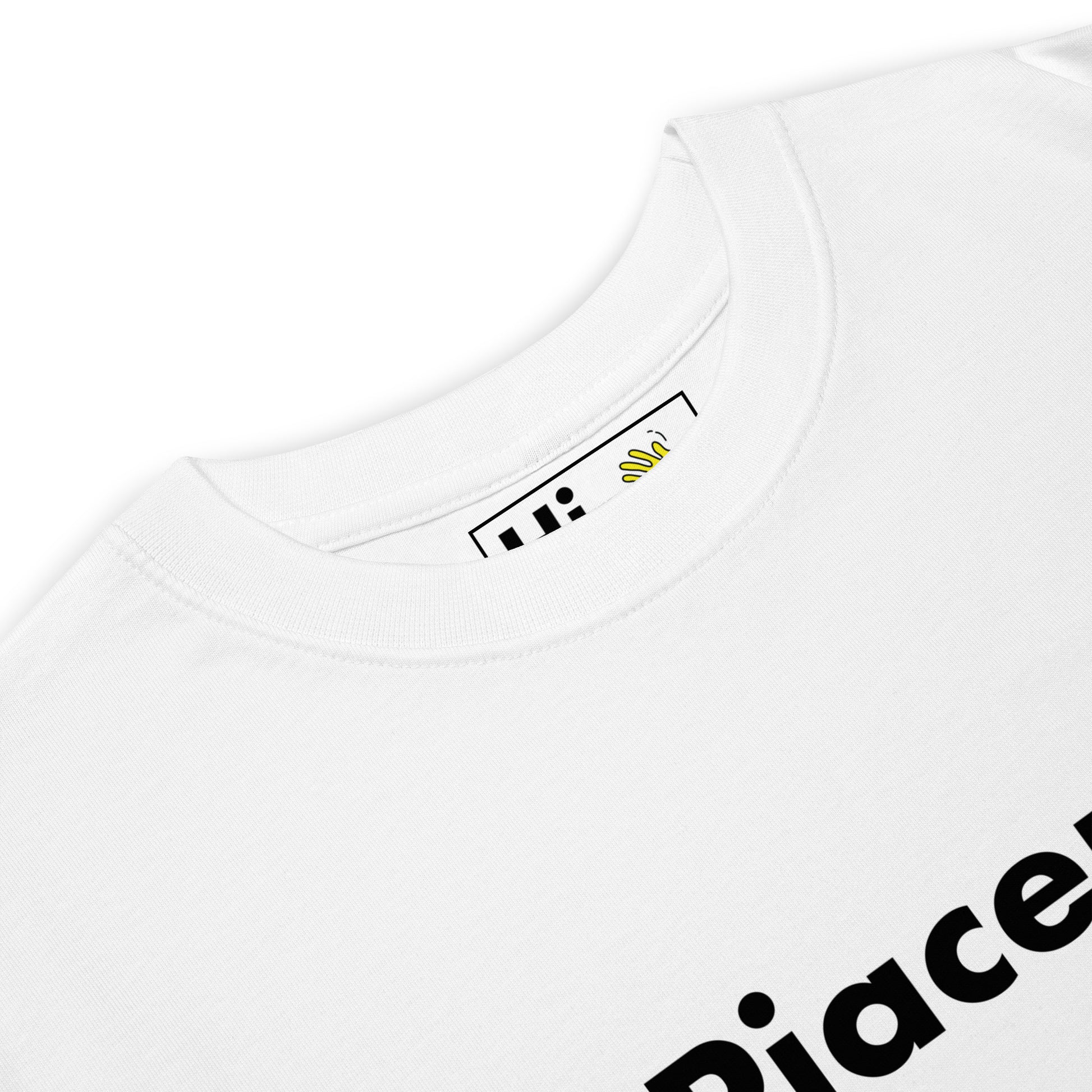 Hi Piacere Italian Greeting T shirt in white front detail