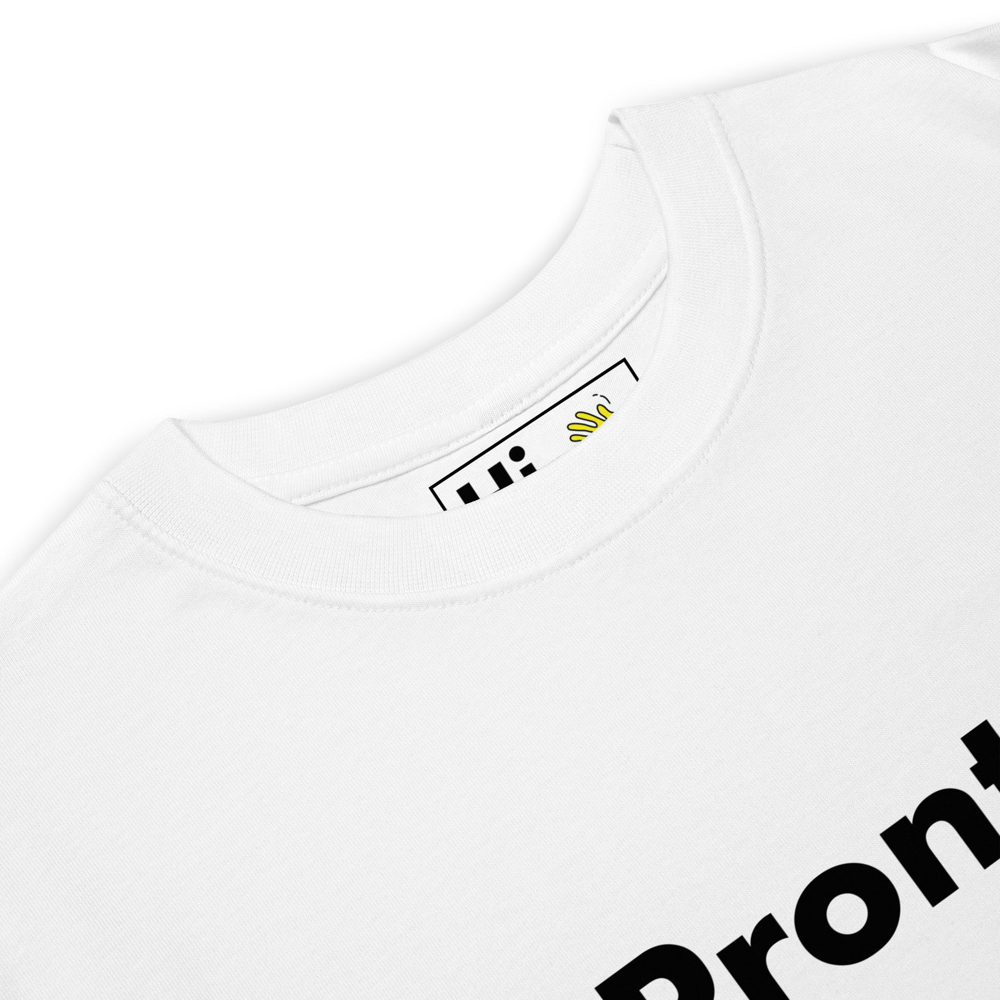 Hi Pronto Italian Greeting T Shirt by happy interactions in white front detail
