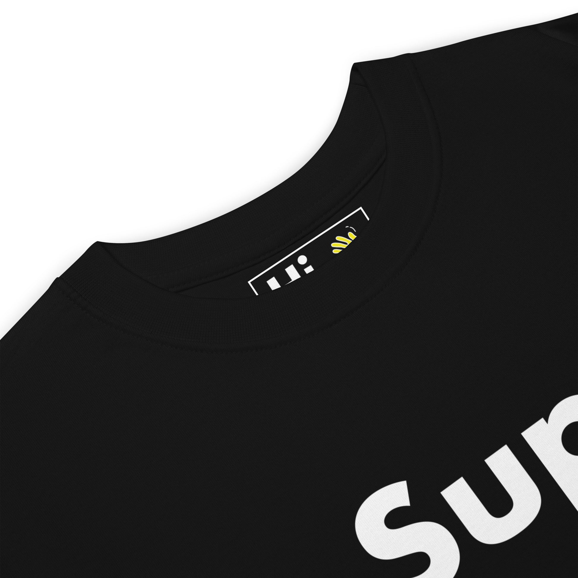 Hi SUP Greeting T shirt in black front detail