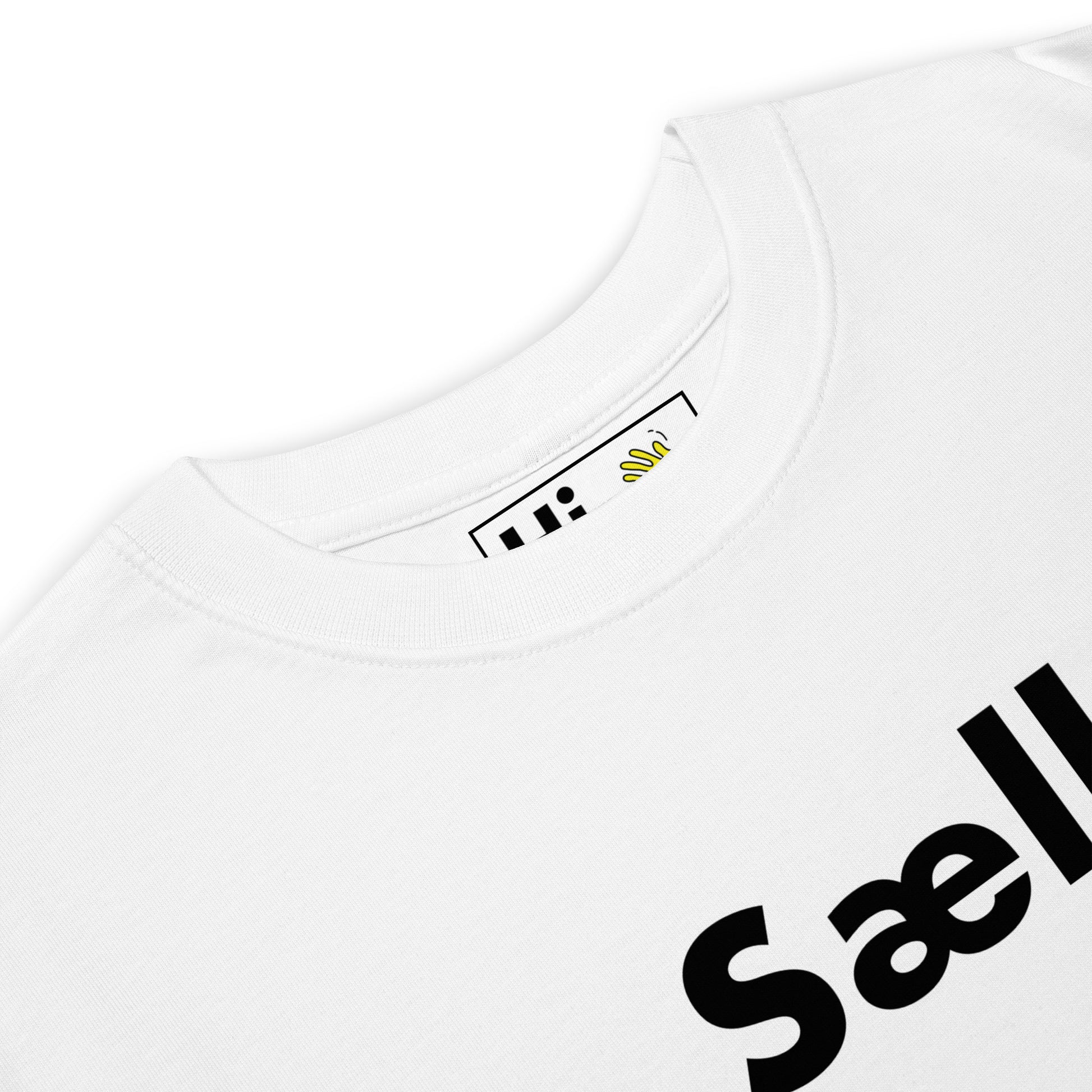 Hi Sæll Icelandic Greeting T shirt in white front detail