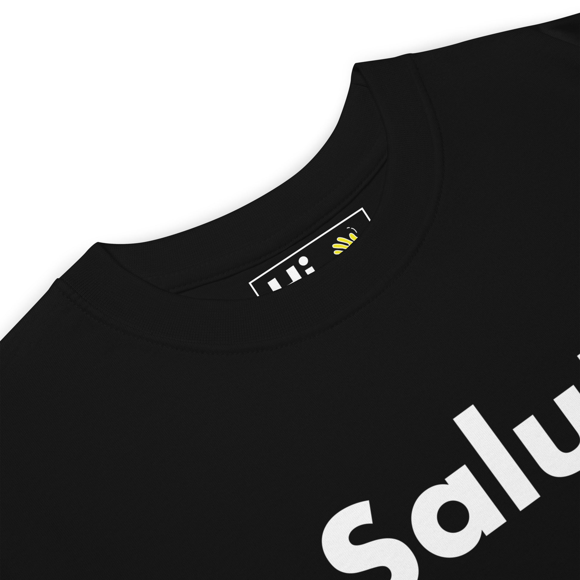 Hi Salut French Greeting T shirt in black front detail