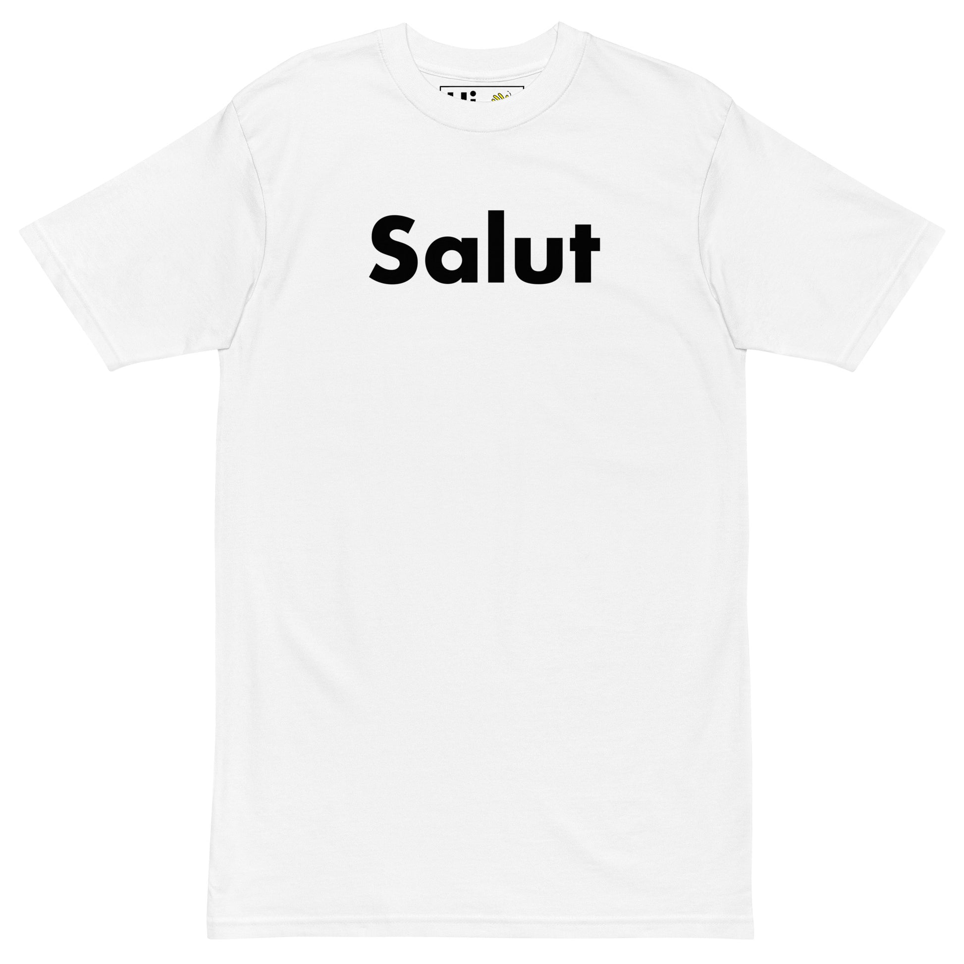 Hi Salut French Greeting T shirt in white front
