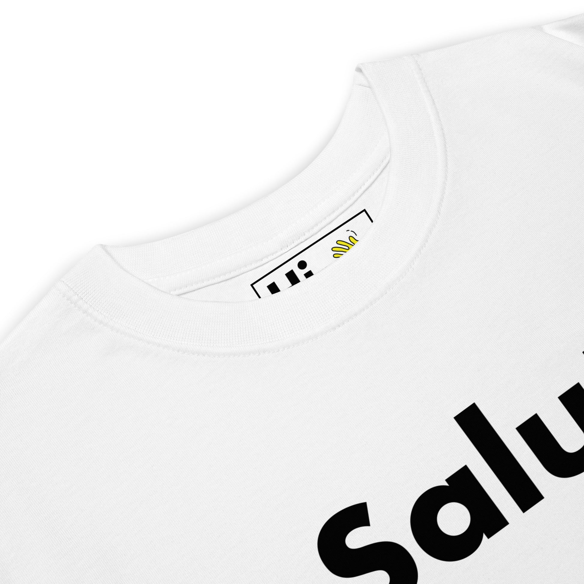 Hi Salut French Greeting T shirt in white front detail