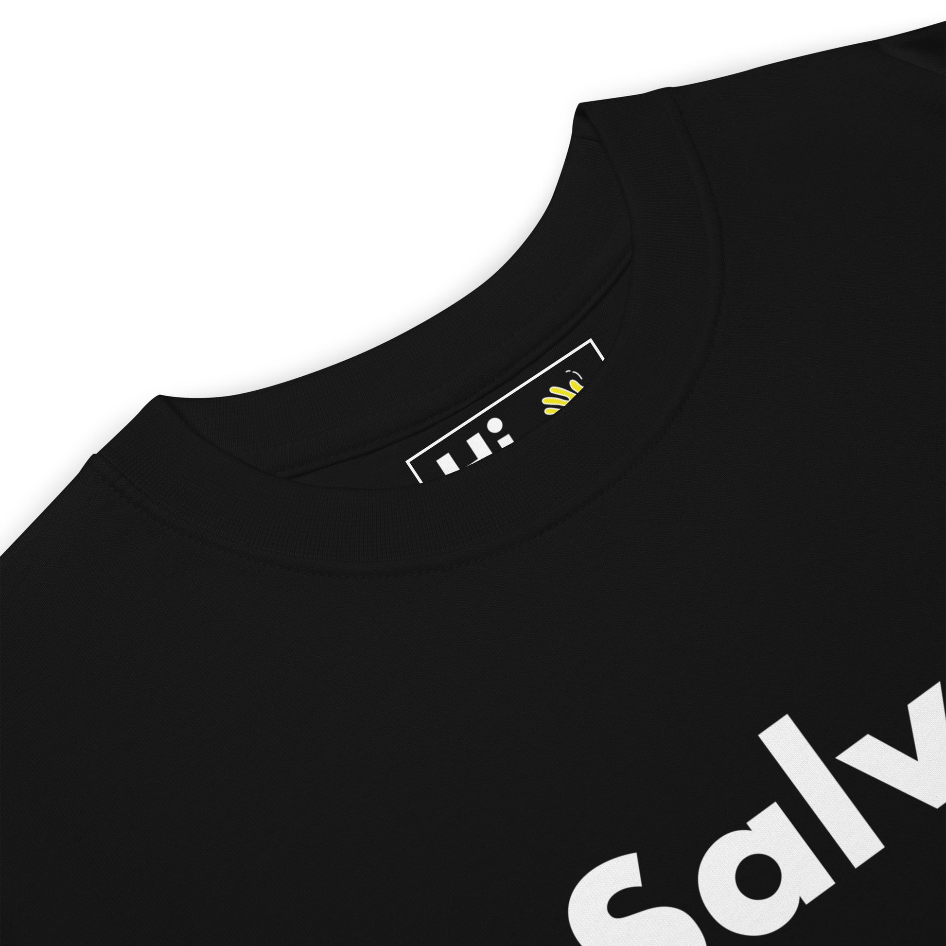Hi Salve Italian Greeting T shirt in black front detail
