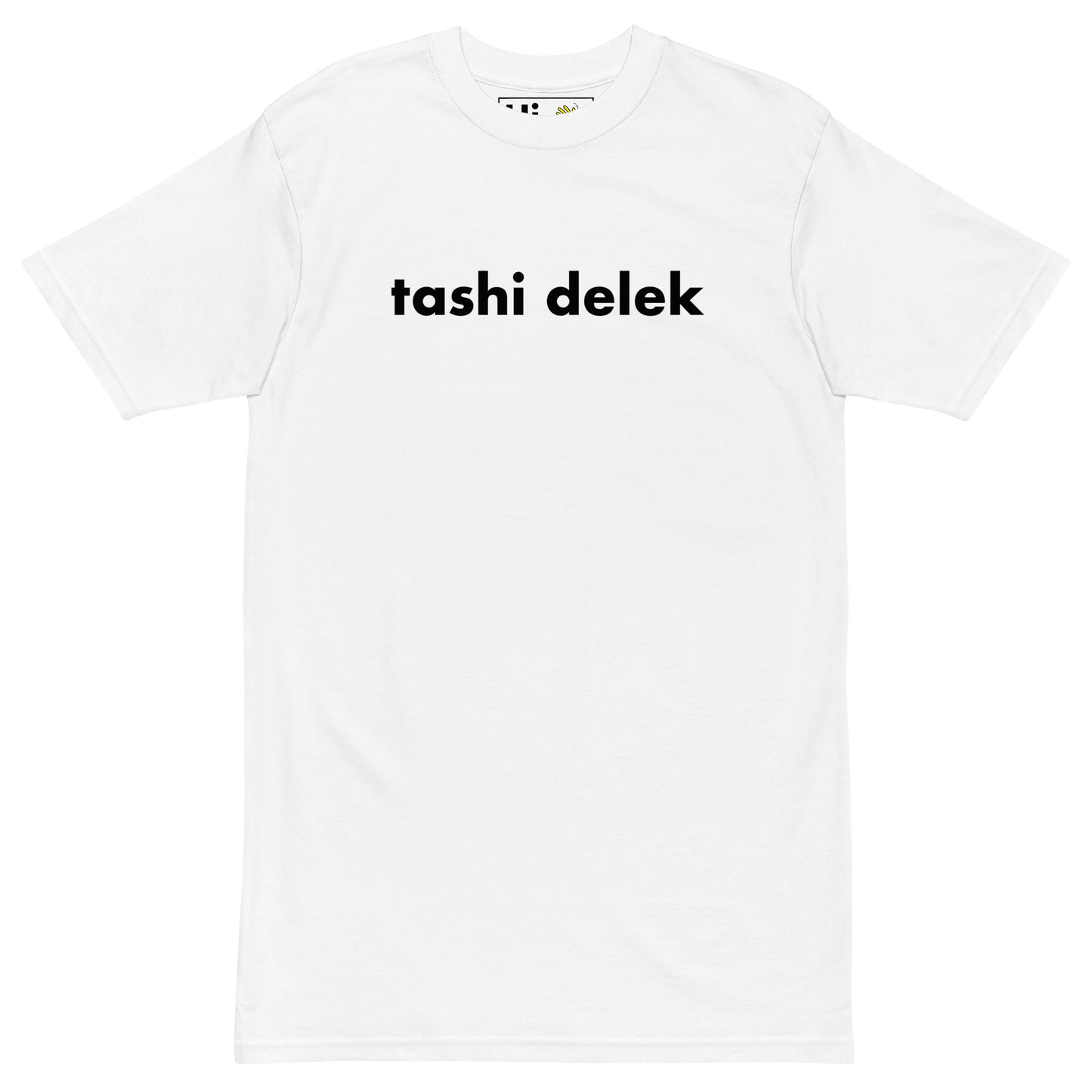Hi Tashi Delek Tibetan Greeting T shirt in white front
