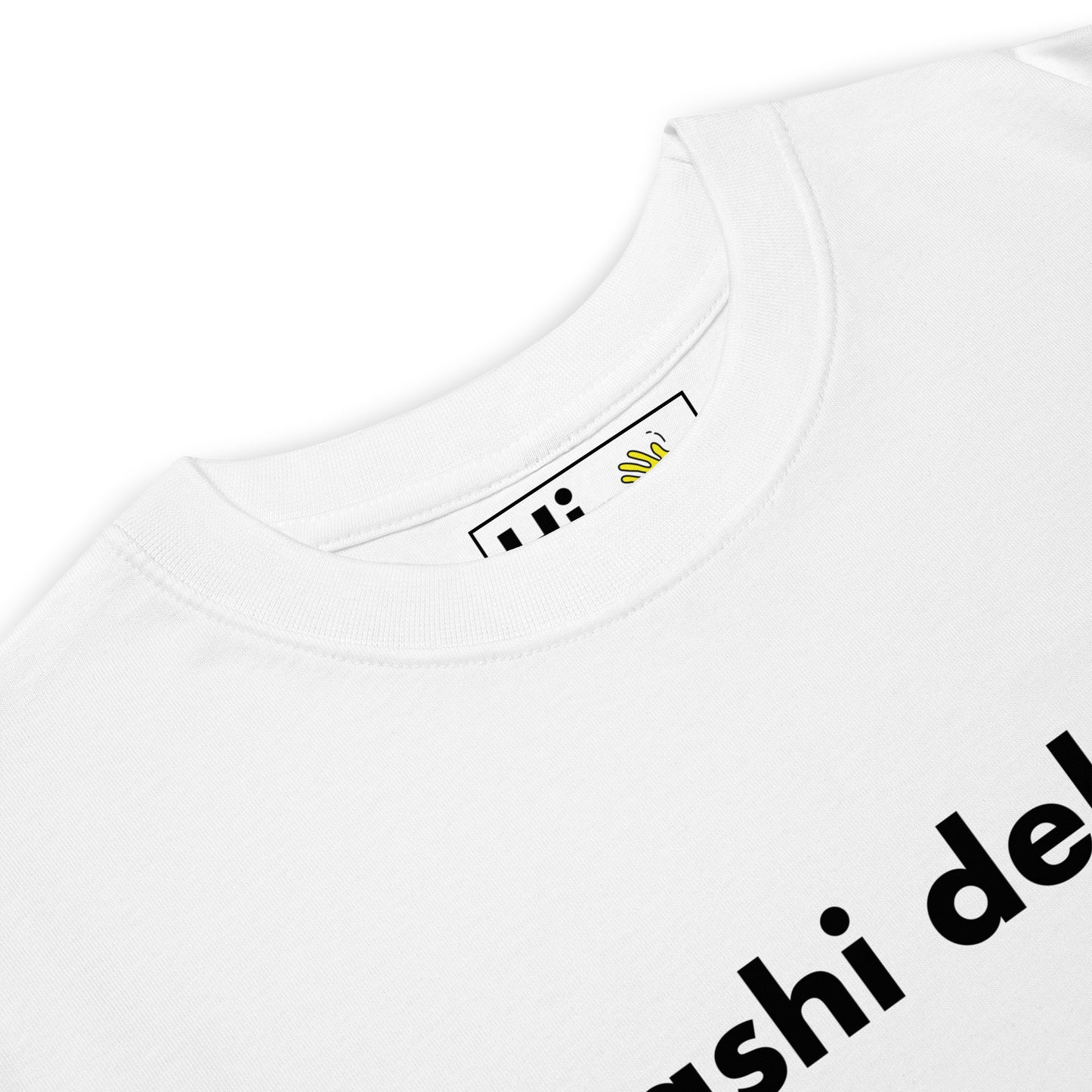 Hi Tashi Delek Tibetan Greeting T shirt in white front detail
