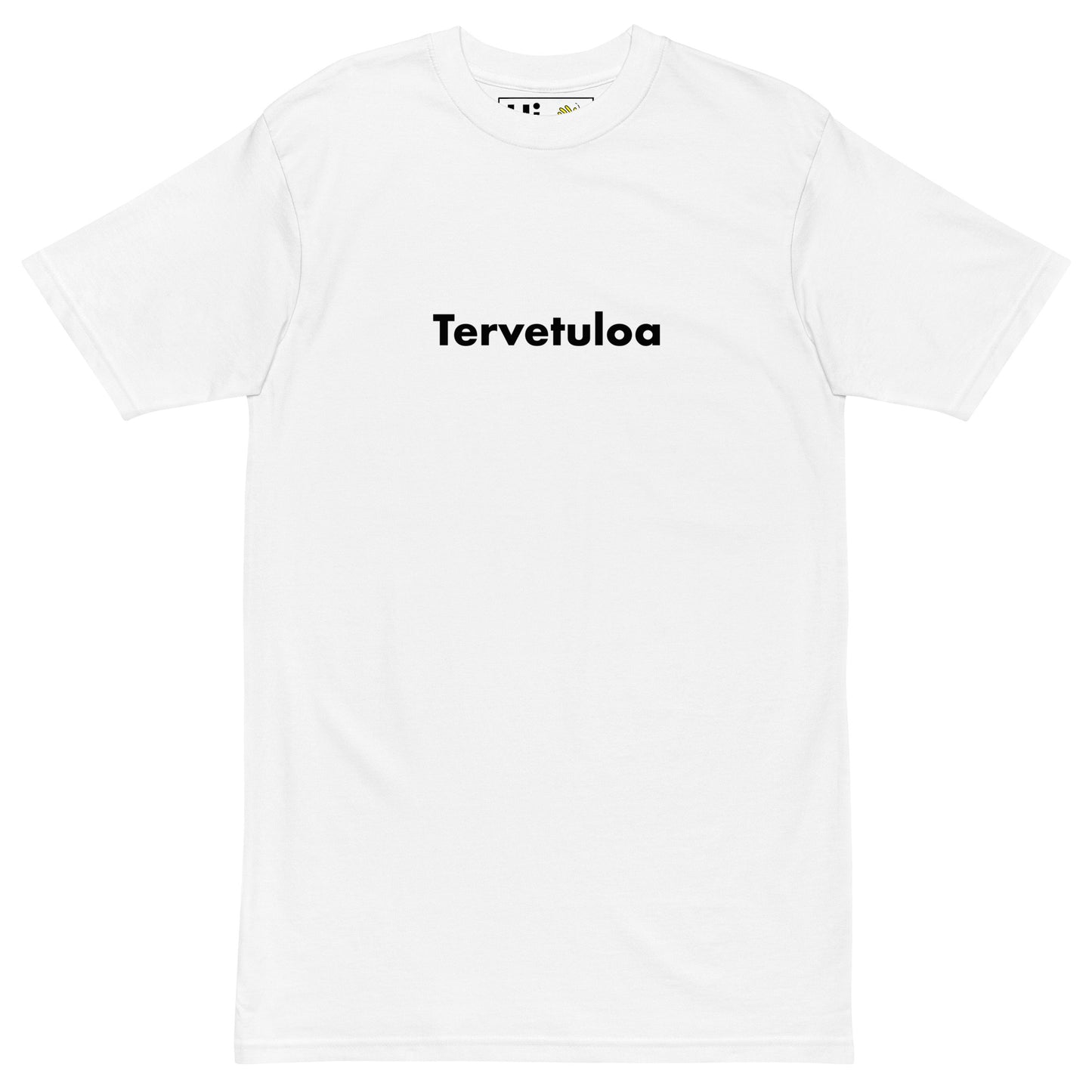 Hi Tervetuloa Finnish Greeting T shirt in white front