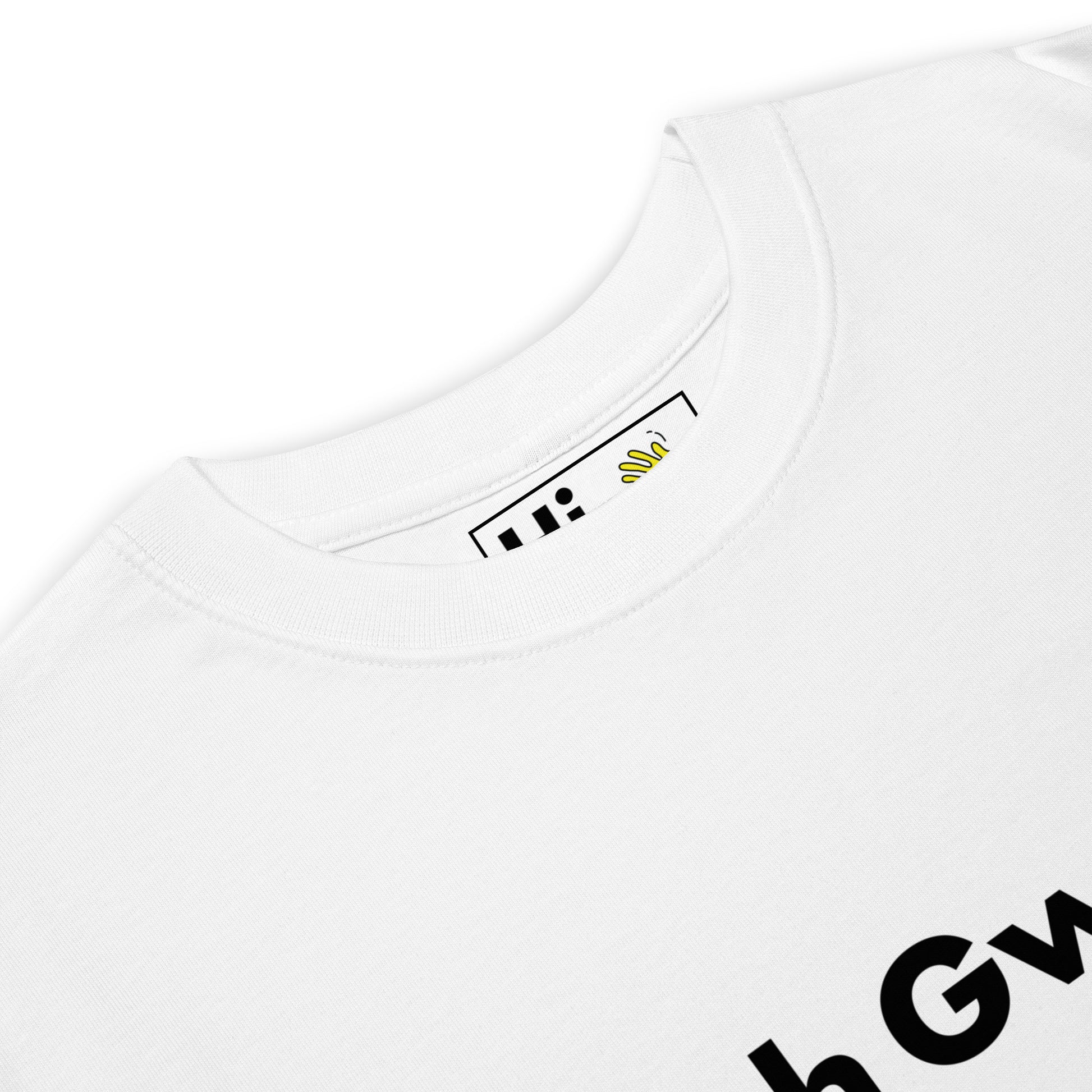 Hi Wah Gwaan Jamaican Greeting T shirt in white, front detail