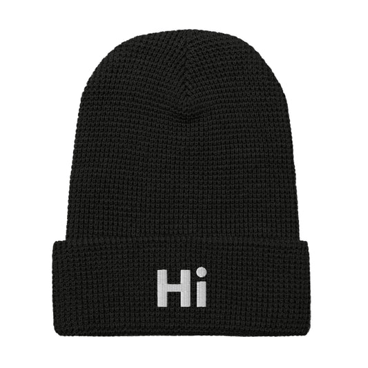 Hi waffle beanie in black, front