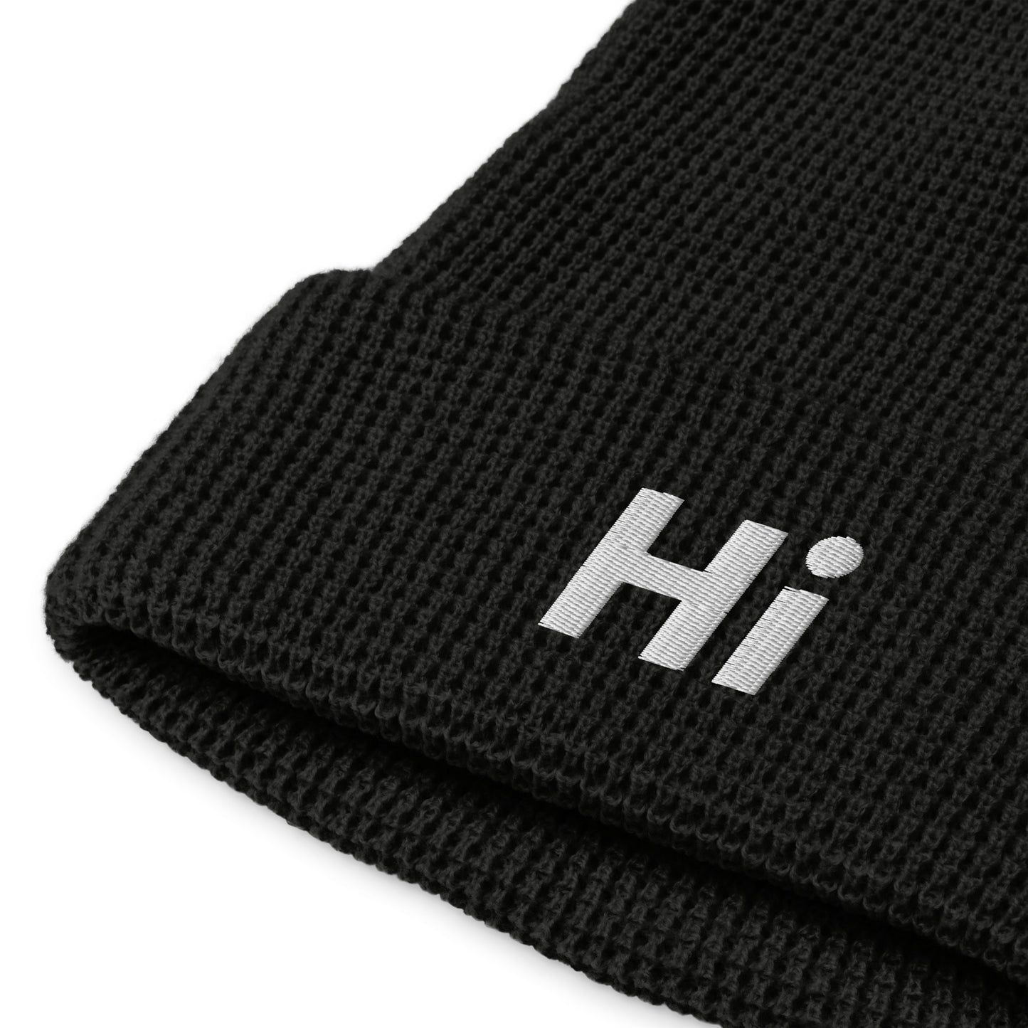 Hi waffle beanie in black, front detail