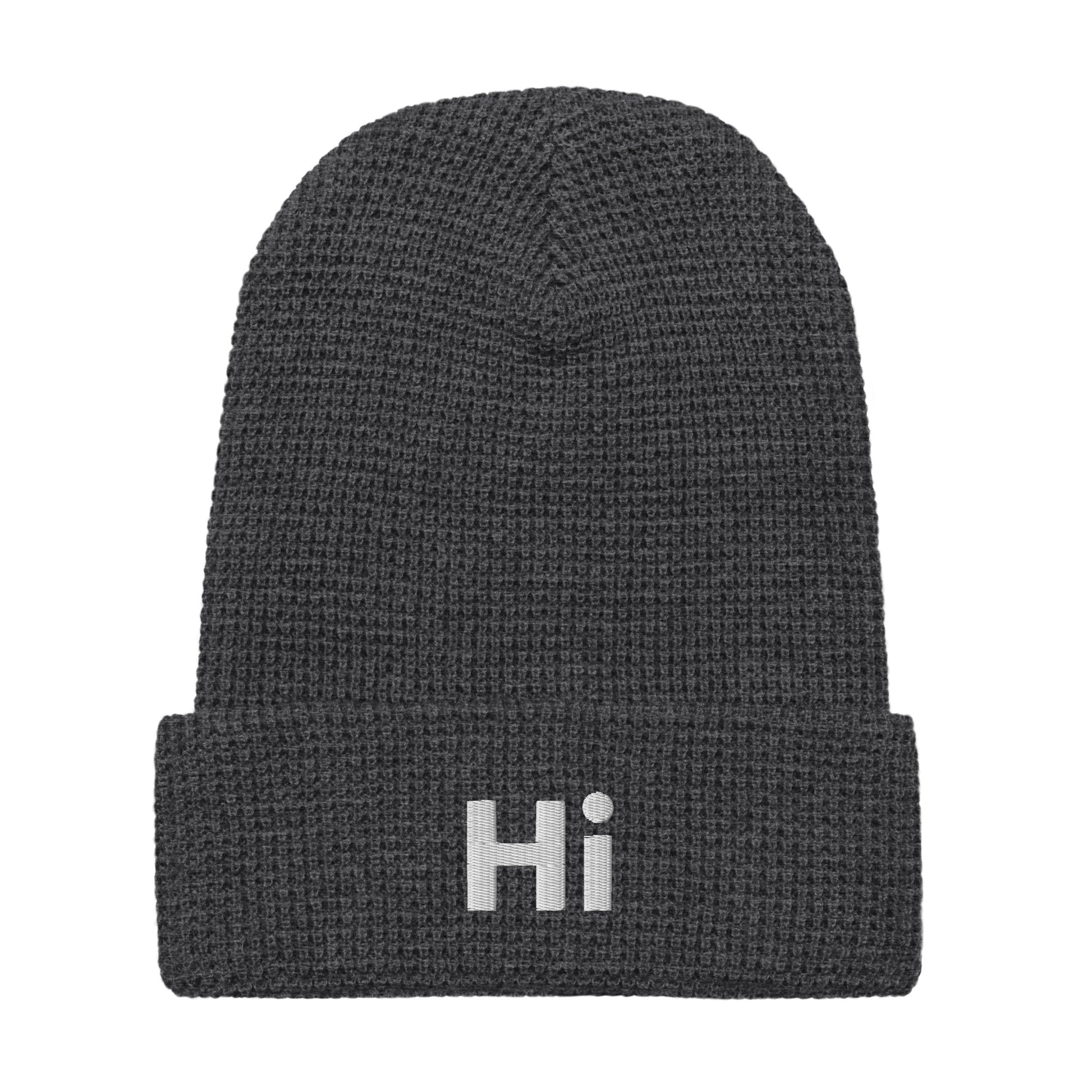 Hi waffle beanie in dark grey, front