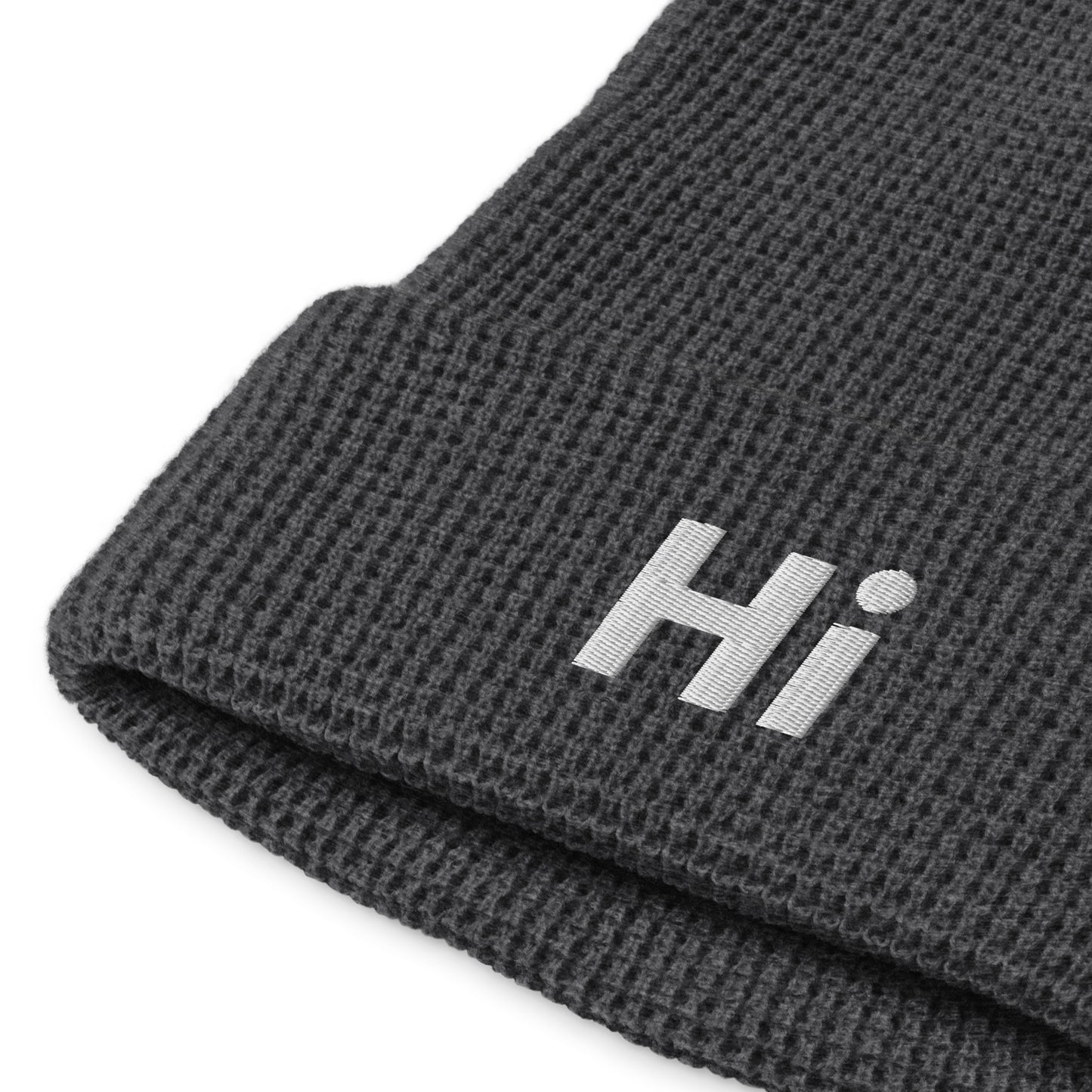 Hi waffle beanie in grey, front detail