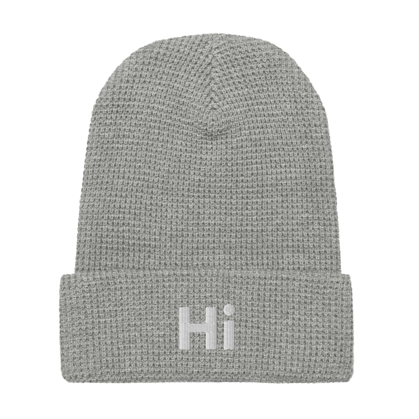 Hi waffle beanie in light grey, front