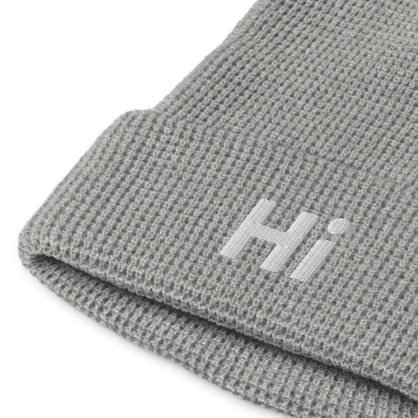 Hi waffle beanie in light grey, front detail
