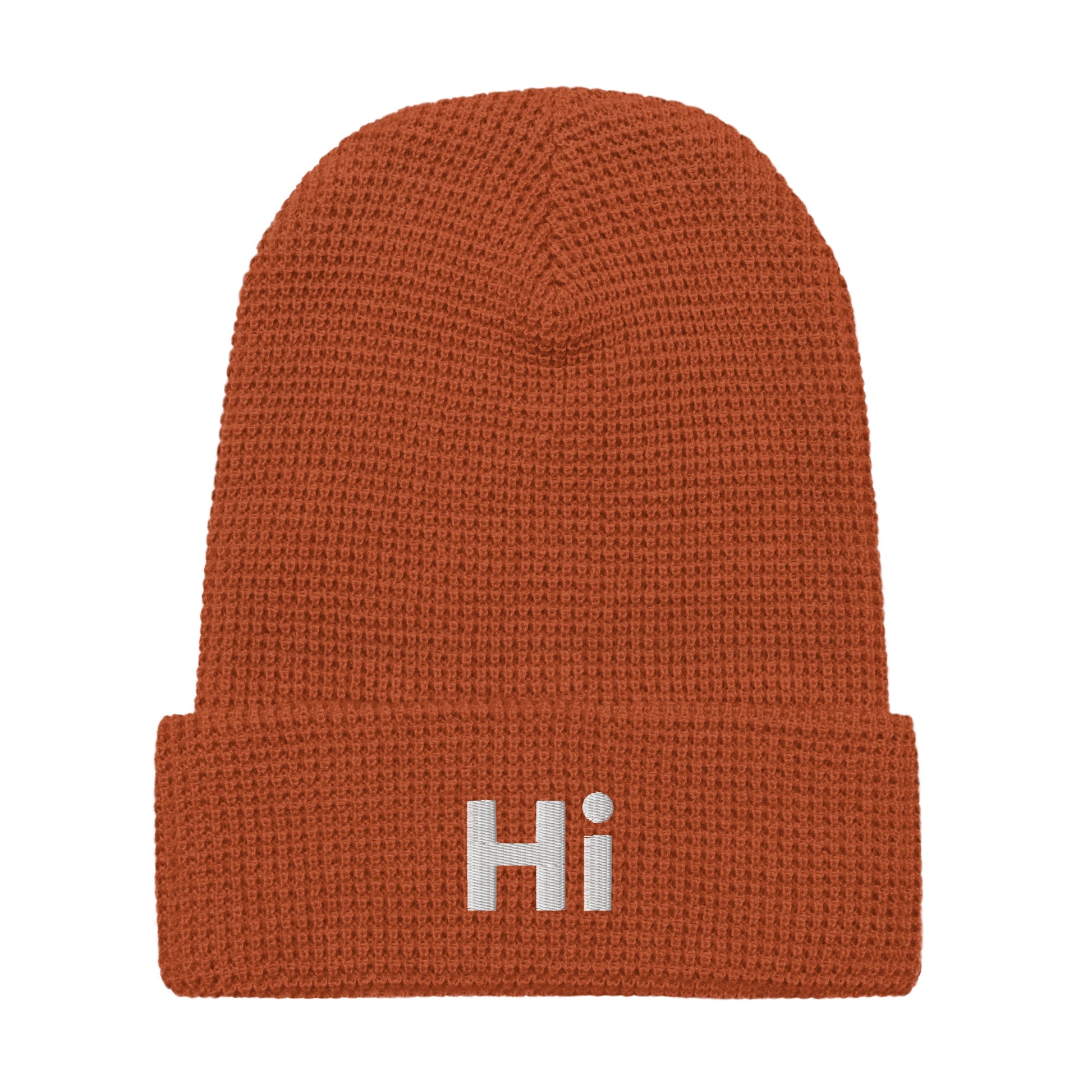 Hi waffle beanie in orange, front