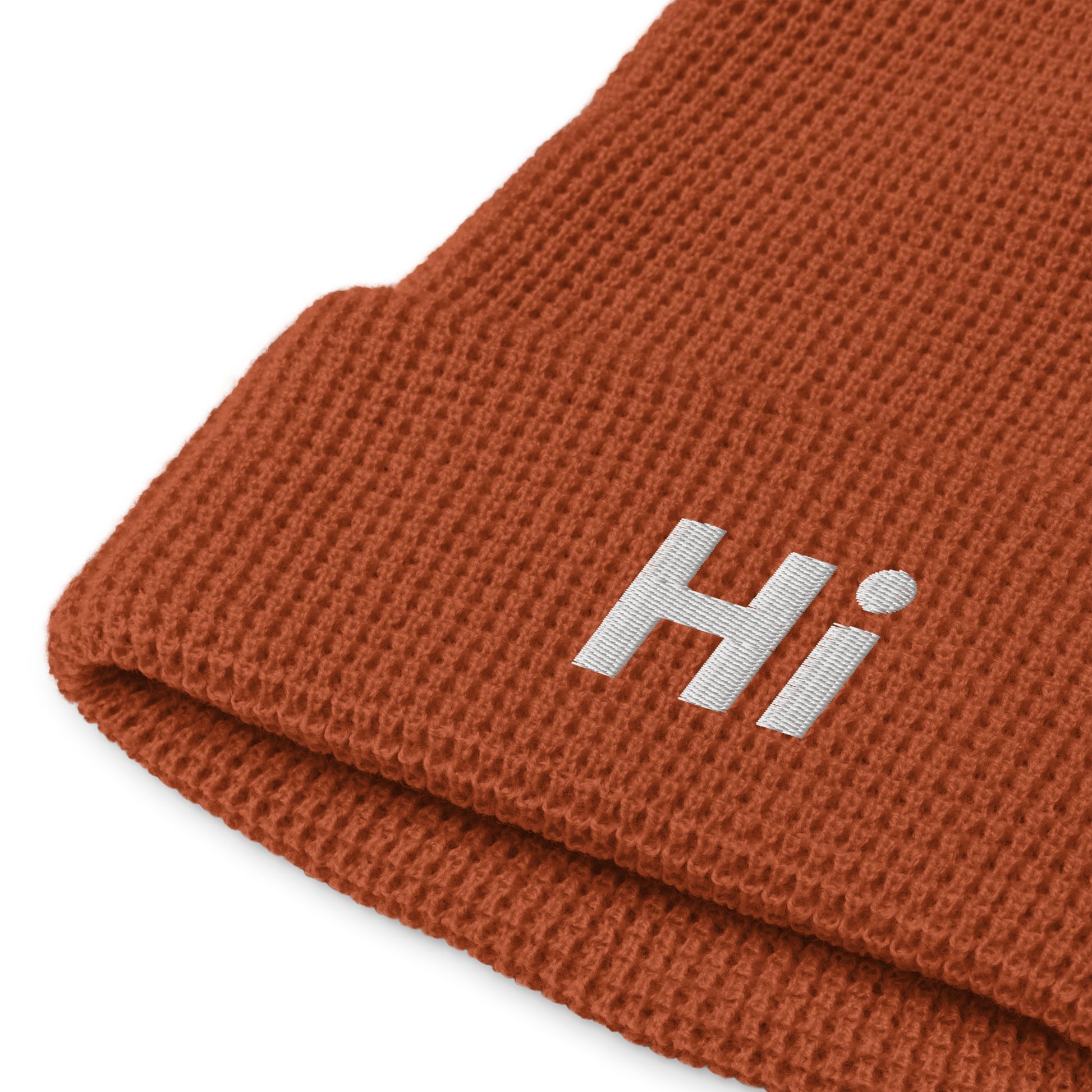 Hi waffle beanie in orange, front detail
