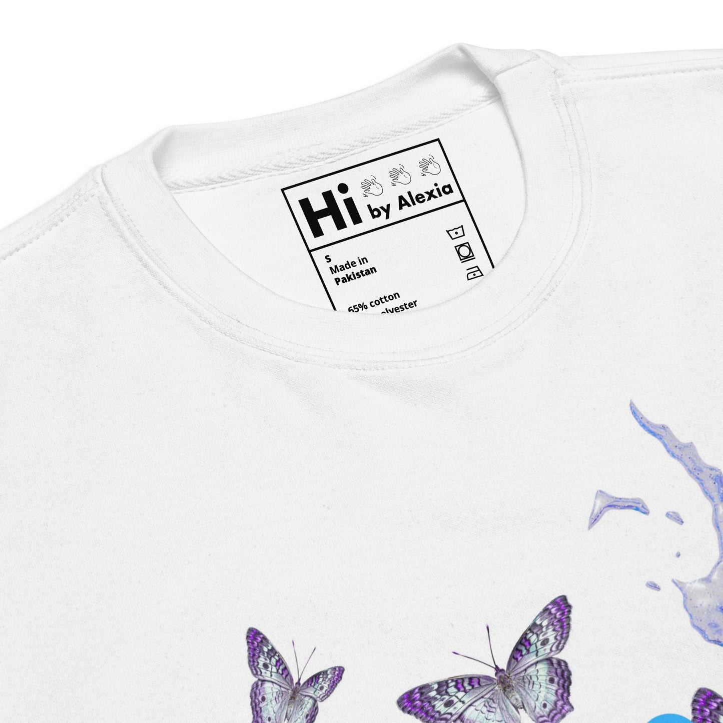 Hi with Butterflies Sweatshirt in white front detail