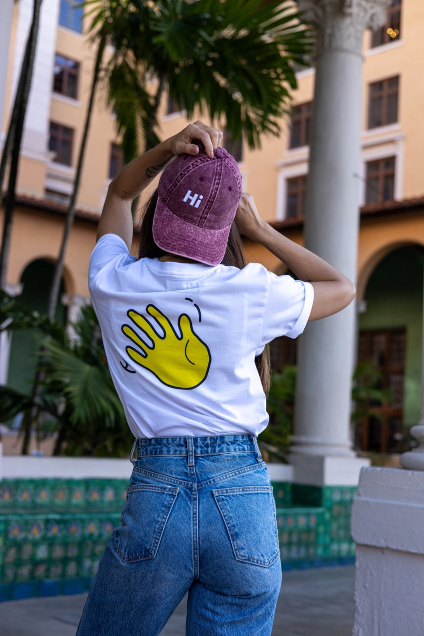 Hi Heyyyyy Vintage Hat in maroon, modeled by Rosa at the Biltmore in Coral Gables, Florida